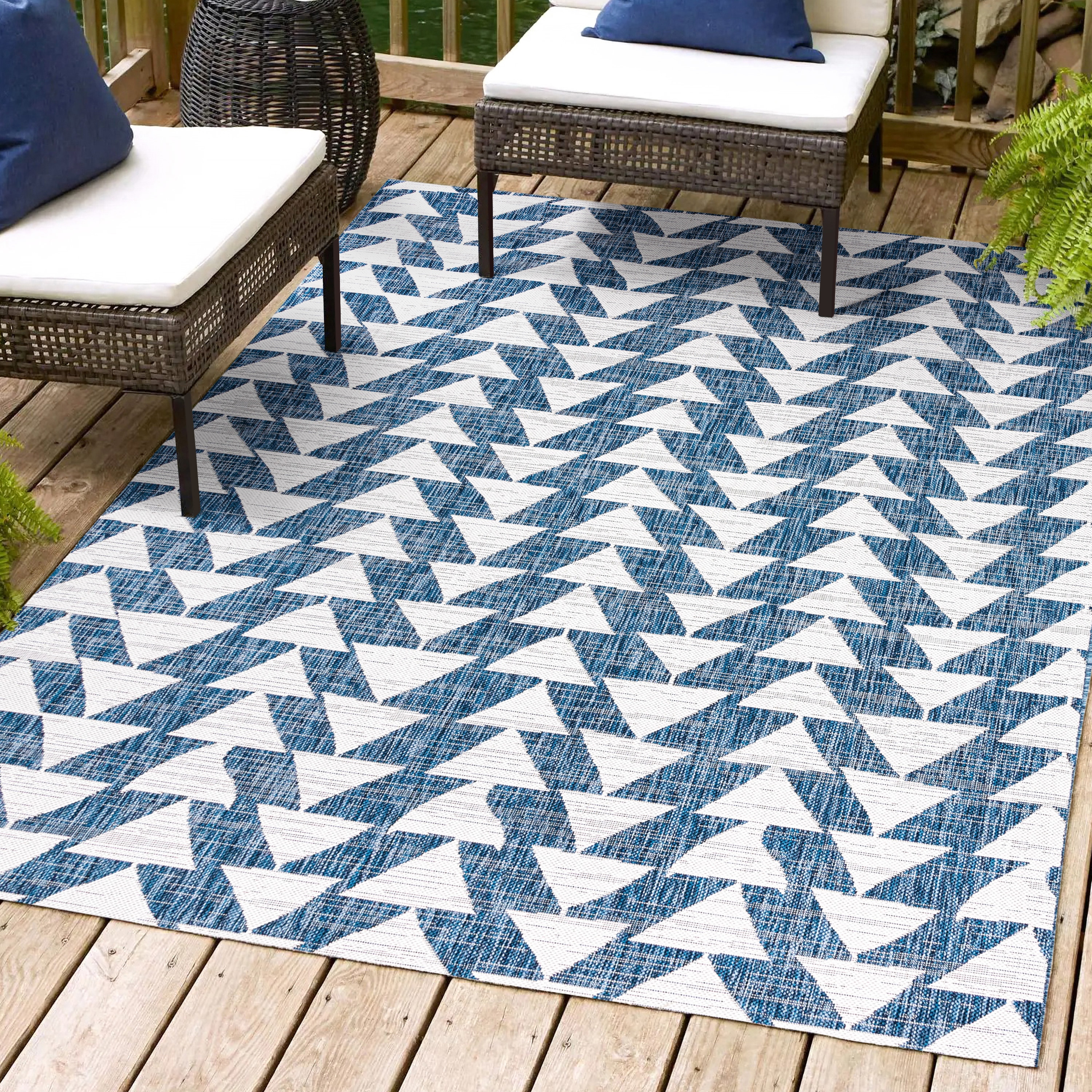 JONATHAN  Y SMB126C-4 Santa Monica Andratx Tribal 4 x 6 (ft) Loomed Polypropylene Ivory/Blue Rectangular Indoor/Outdoor Geometric Bohemian/Eclectic Area rug