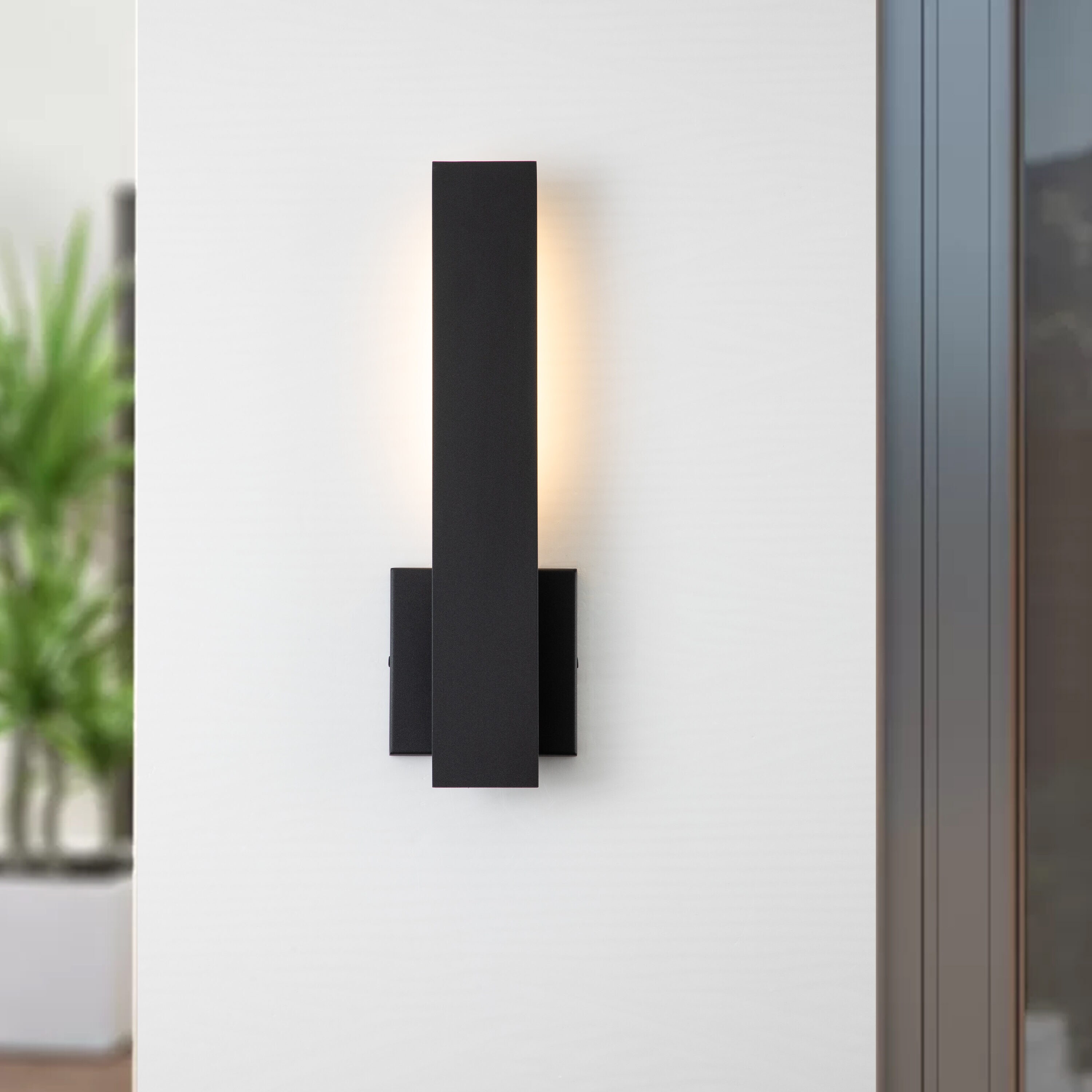 Sleek Matte Black 15" Outdoor LED Wall Sconce with Frosted Diffuser