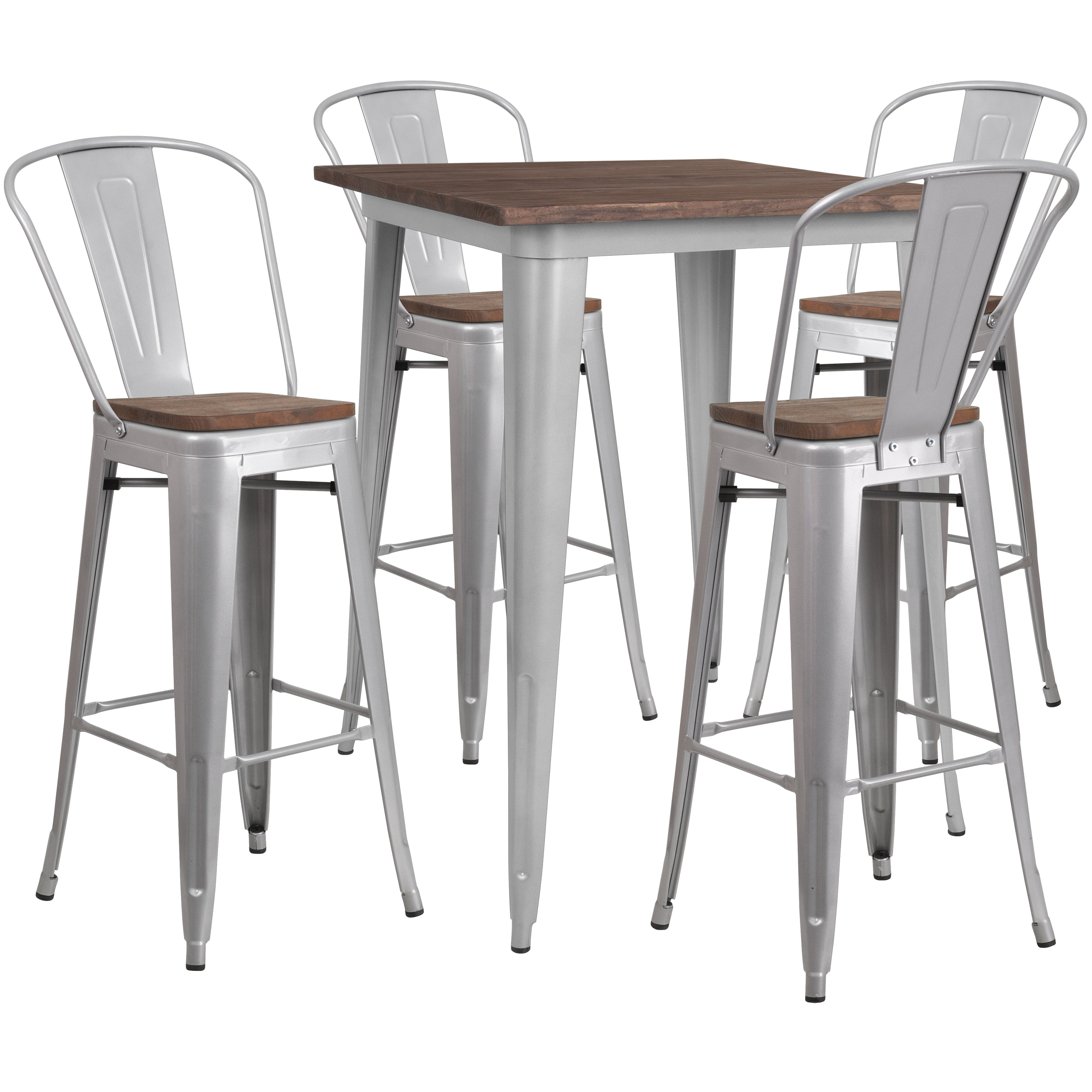 Flash Furniture 889142499961 Silver Contemporary/Modern Dining Room Set with Square Table ( Seats 4 )