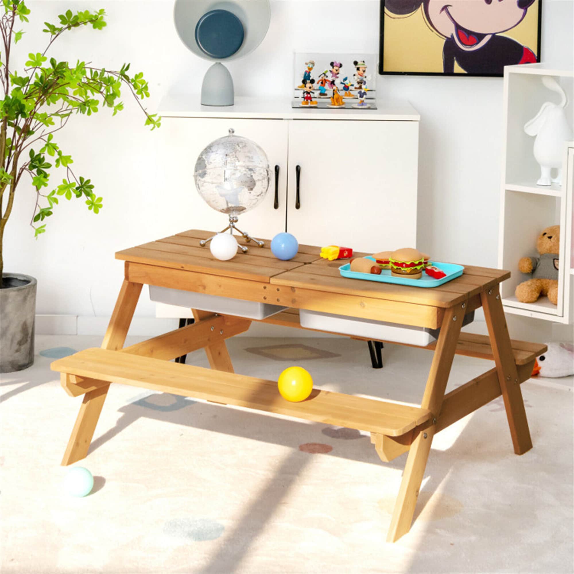 BABOOM - 36.5-in Brown wood Rectangle Picnic Table