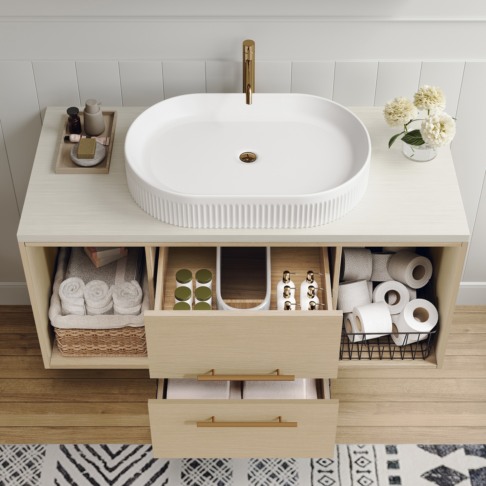 Dexmalle Modern Wood 39.3 Wall-Mounted Bathroom Vanity with Oval Ceramic Sink #W3136S00077