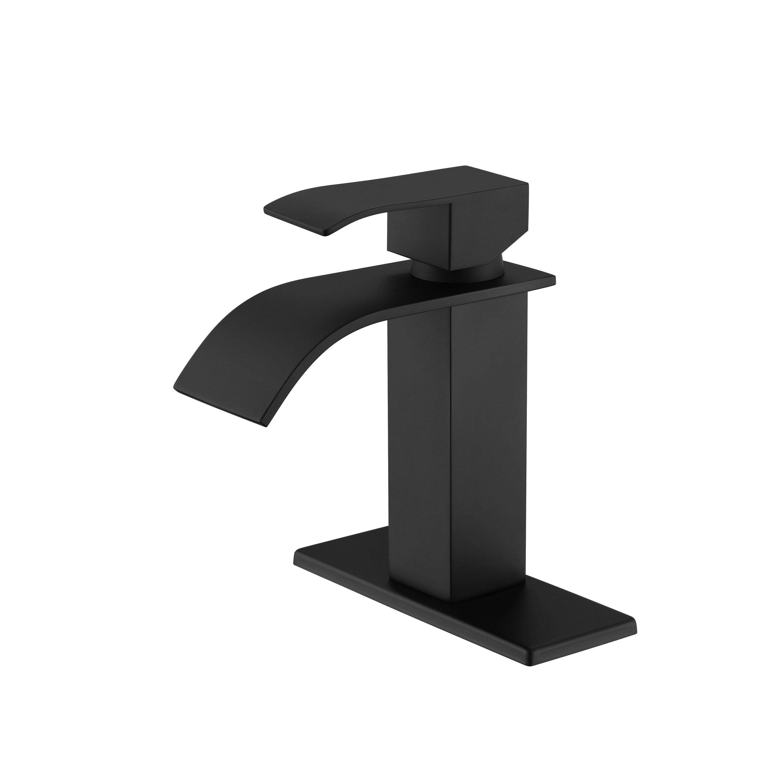 Flynama DJ-TH1501MB Matte Black Single hole 1-handle Mid-arc Residential Handle Bathroom Sink Faucet with Deck Plate