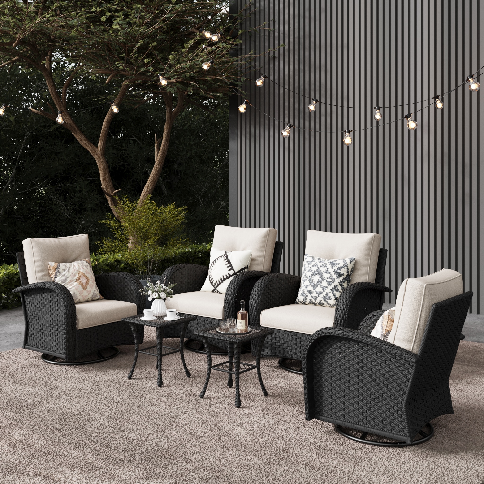 LayinSun BYT7005A-HEBEIGE-6P 6 -Piece Outdoor Rattan Patio Conversation Set with Beige Cushions