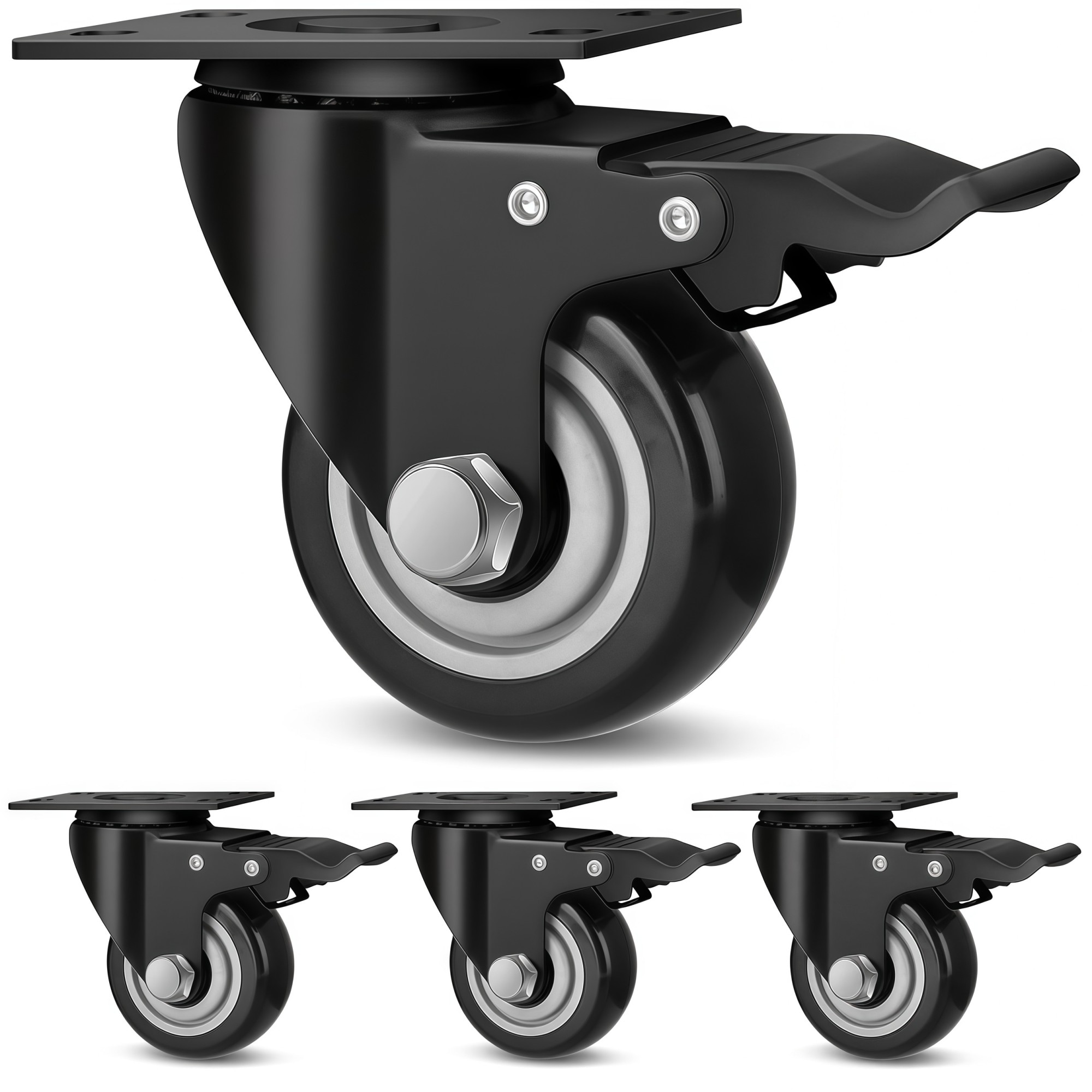 3in W 4-Piece Swivel Plate Mount Black Caster Wheel Set