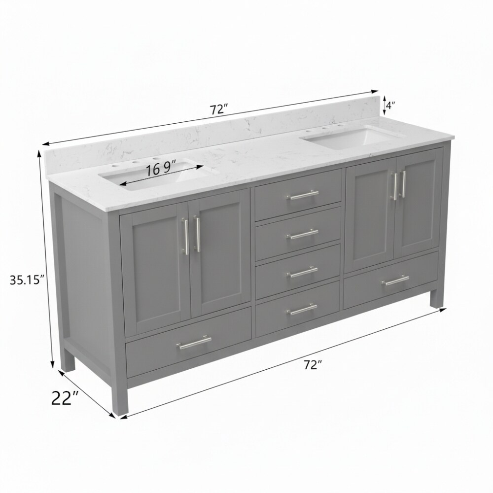 BEARSOLIM 72-in Bathroom Vanity Solid Wood Frame Bathroom Storage ...
