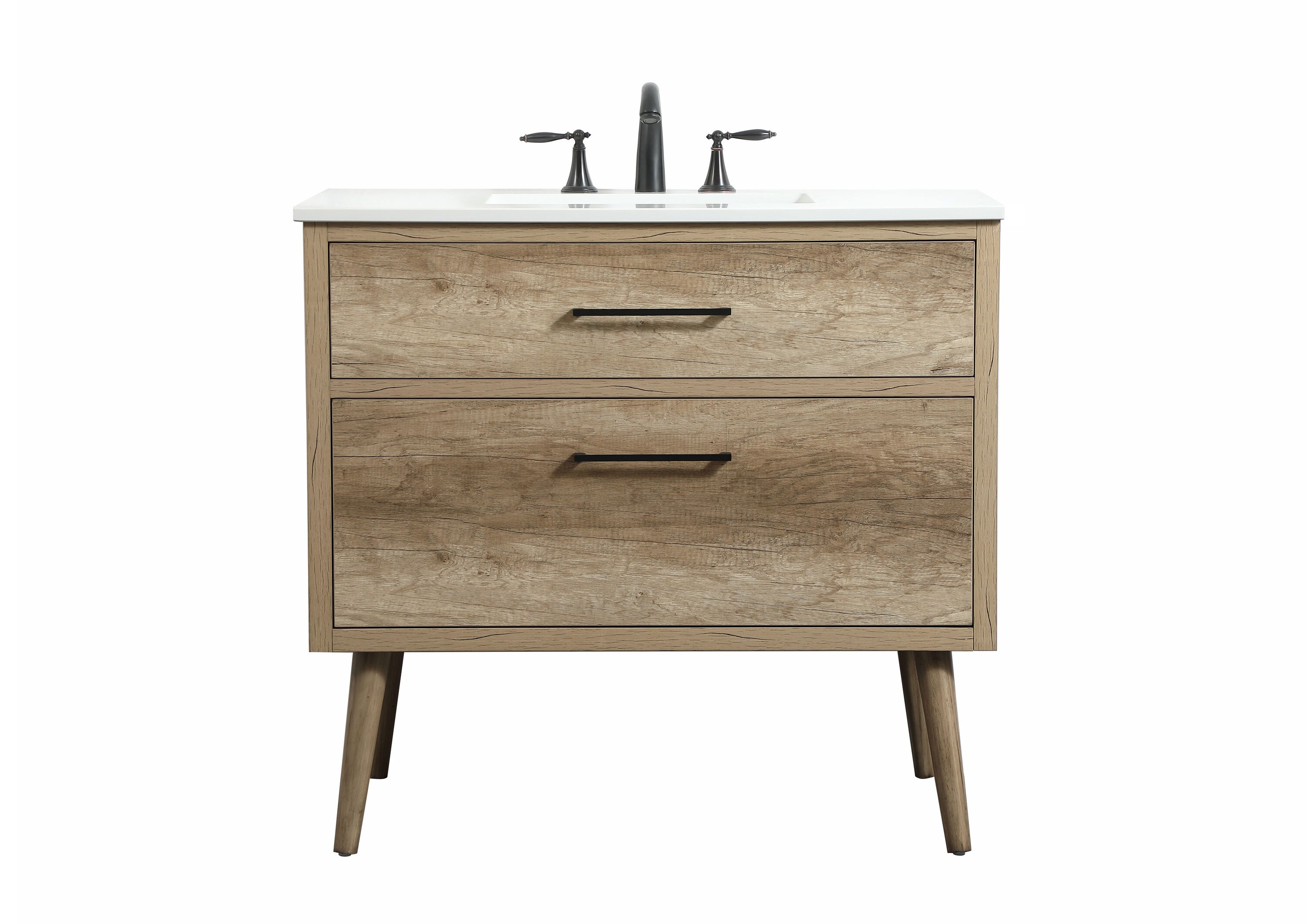 Home Furnishing 36-in Natural Oak Undermount Single Sink Bathroom Vanity with Ivory White Engineered Marble Top in Yellow | - Elegant Decor HF123108NT