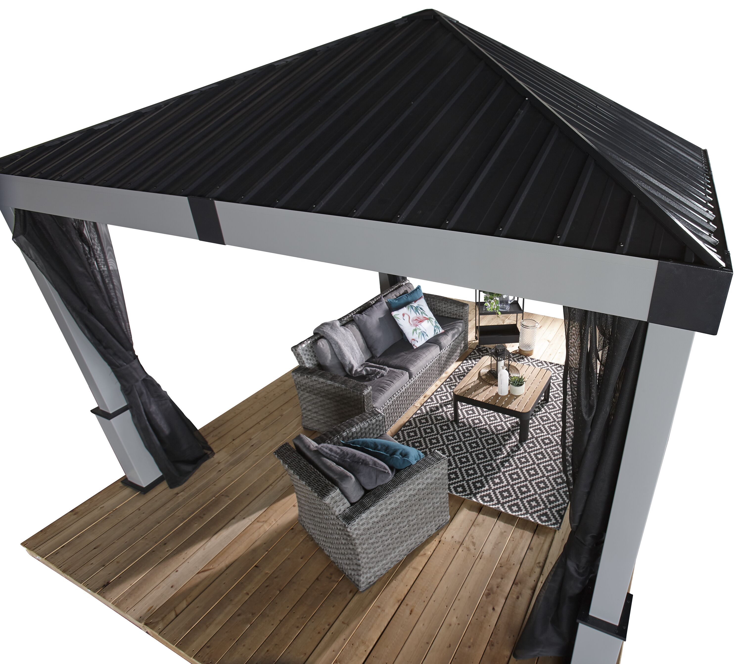 Sojag 12-ft X 12-ft Square Grey Metal Steel Roof Gazebo With Screen ...