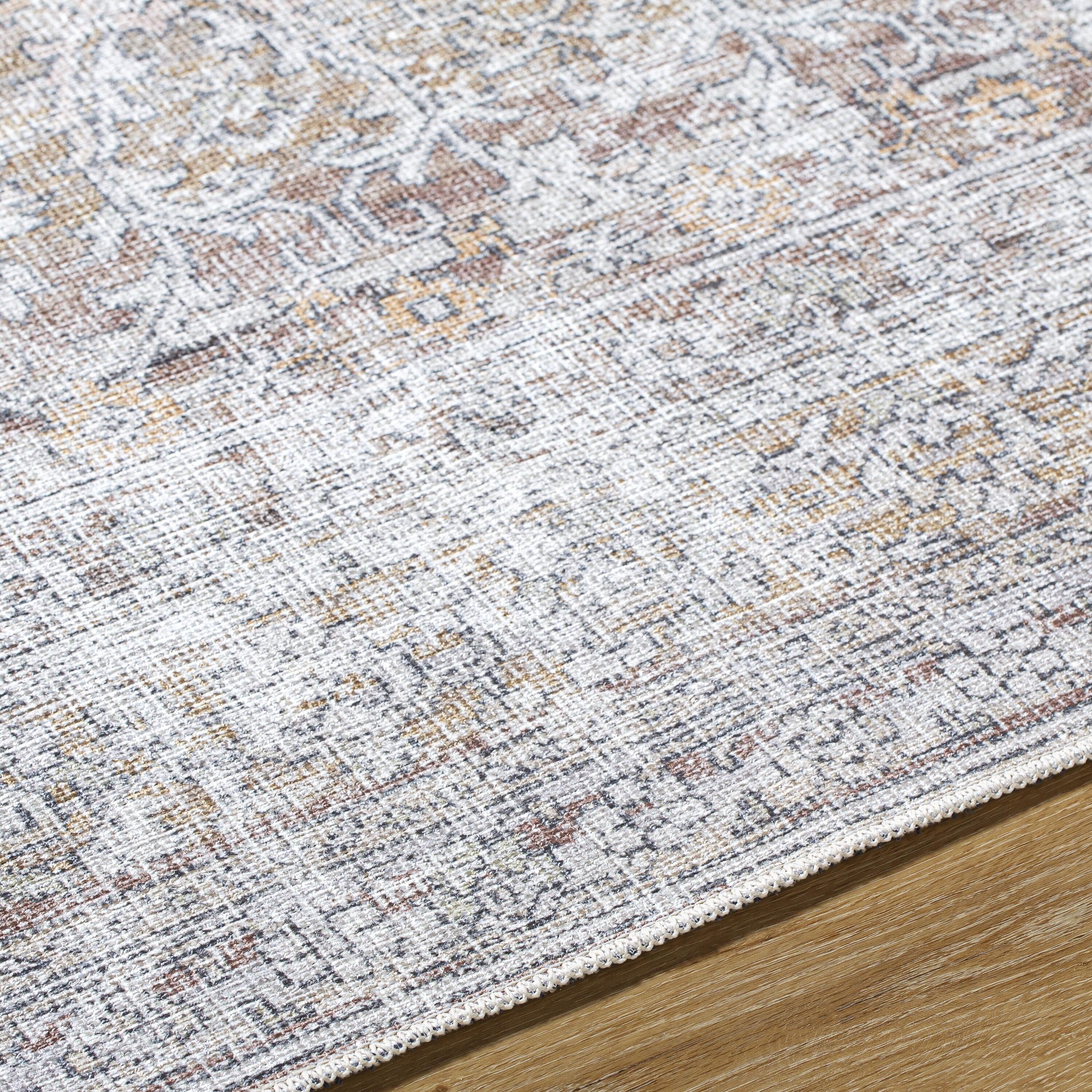 Taupe and Cream Rectangular Washable Synthetic Area Rug