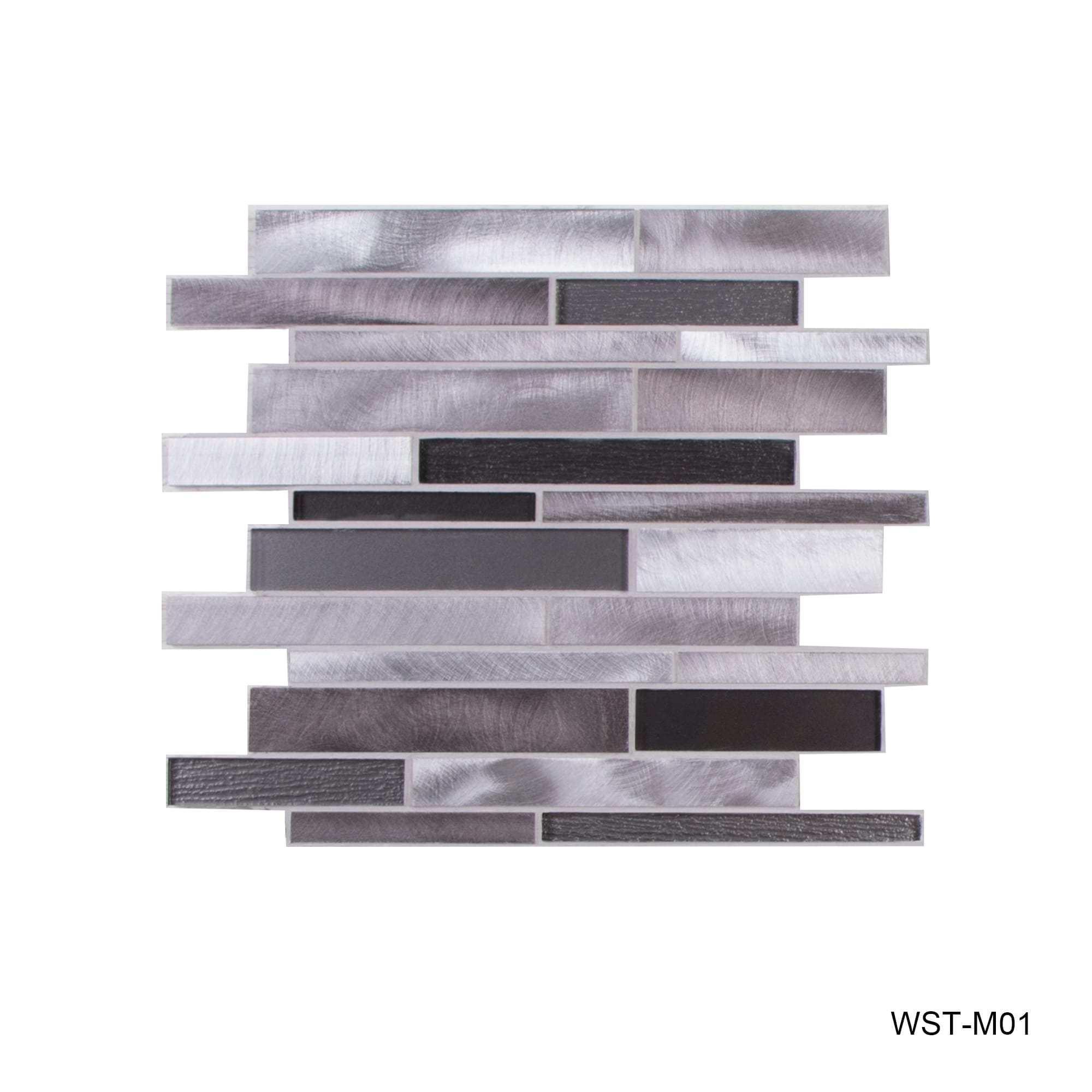 WS Tiles Twilight Series Random Sized Linear Aluminum/Glass Tile in Gray - 10 Square Feet Carton, Size: 12 inch x 12 inch