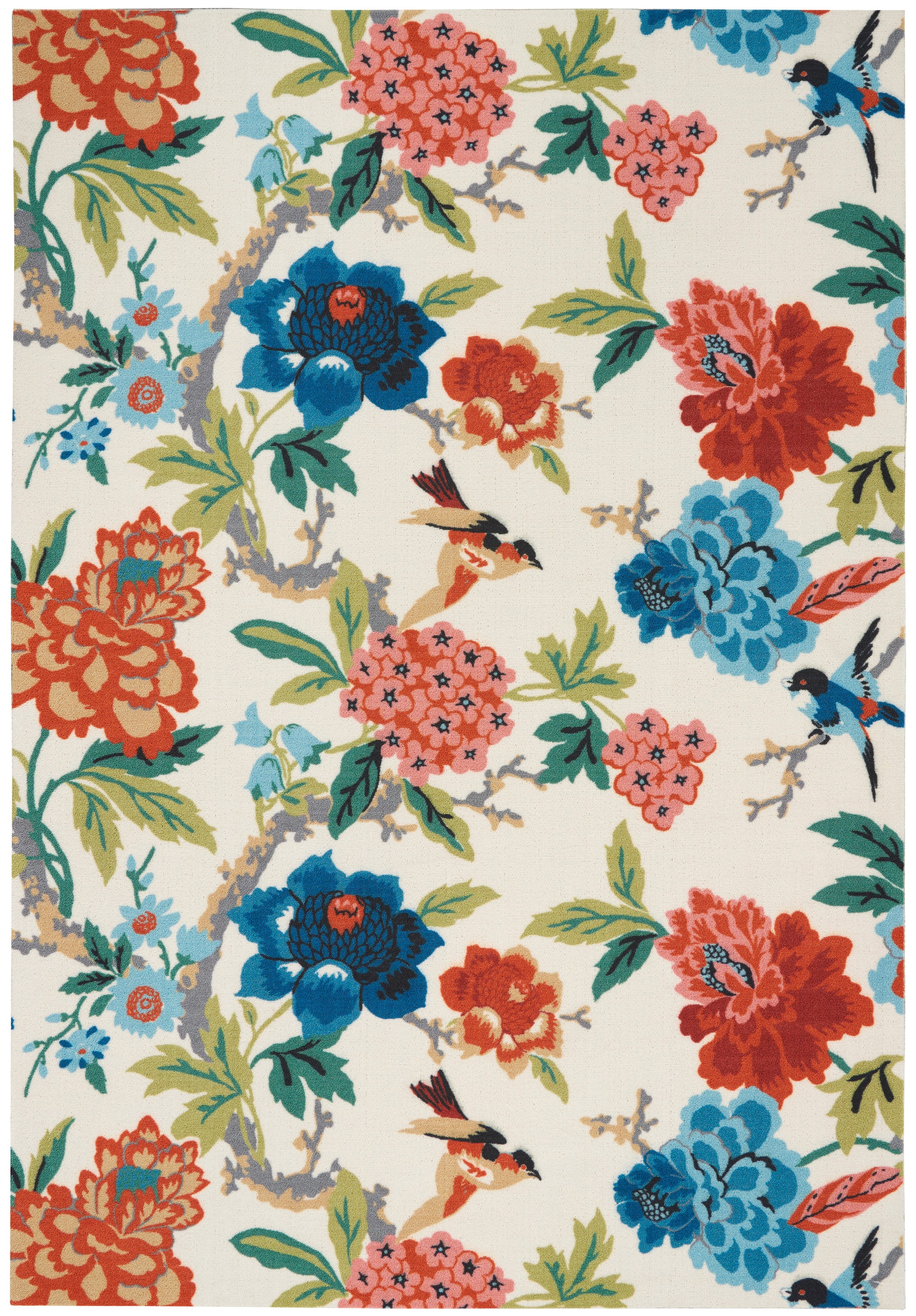 Ivory Multicolor Floral 4' x 6' Synthetic Indoor/Outdoor Rug