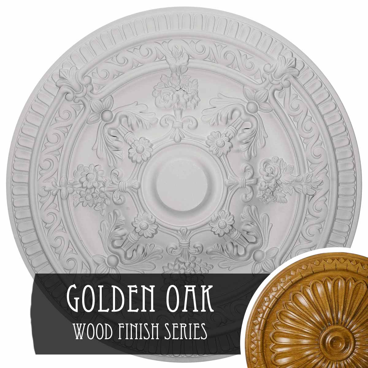 Ekena Millwork CM26VIGOS Vincent 26-in W x 26-in L Golden Oak Polyurethane Ceiling Medallion