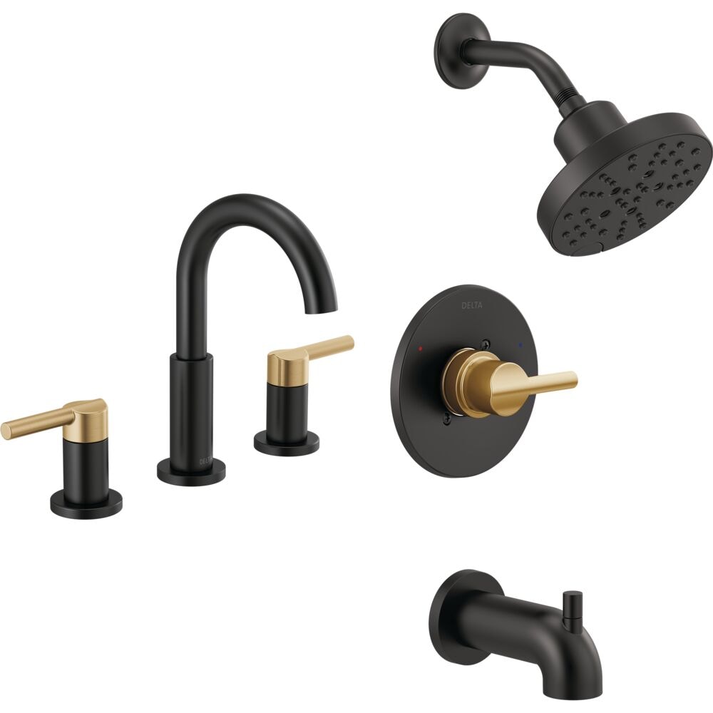 Delta Nicoli Matte Black / Champagne Bronze 1-handle Multi-function 6-in Round Bathtub and shower Faucet ( Valve Included )