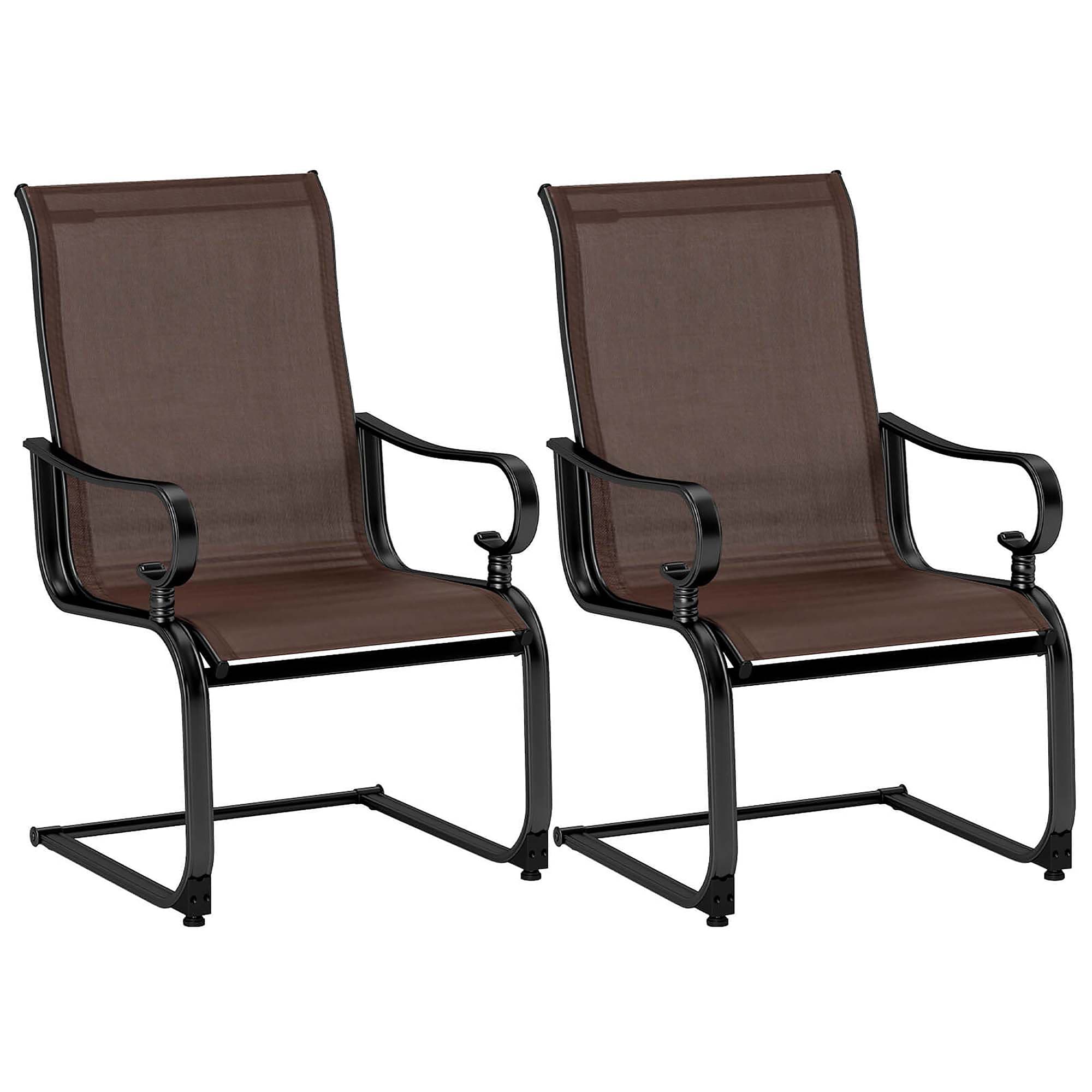 Costway HCST05698 Set of 2 Black Metal Frame C-spring Conversation Chair with Brown Mesh Seat