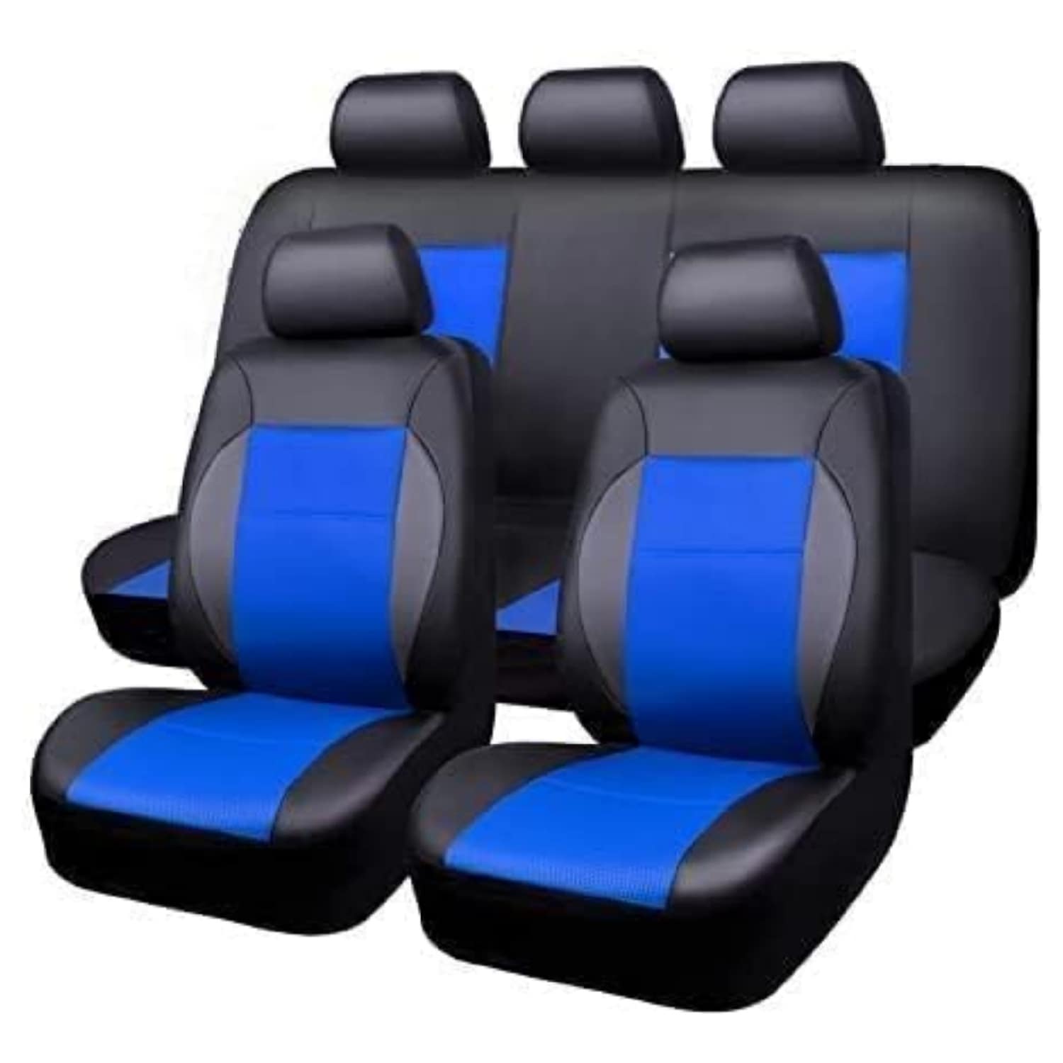 Garvee 9-Piece PU Leather Car Seat Covers Universal Fit 5-Seater Vehicle Interior Protector with Curved Stitching Independent Packaging Blue