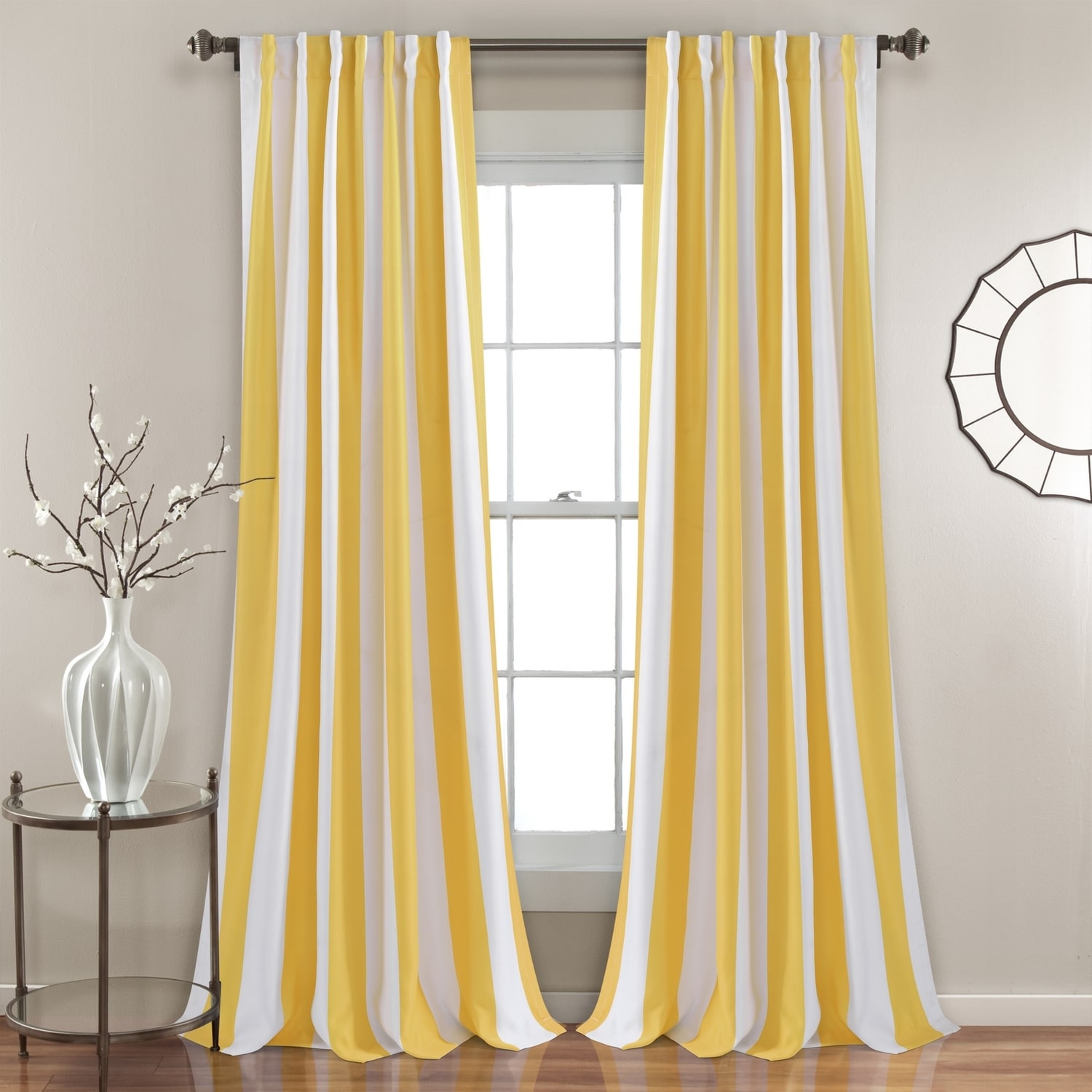 Lush Decor 16T005000 95-Inches Yellow Striped Light filtering Back tab Curtain panel pair