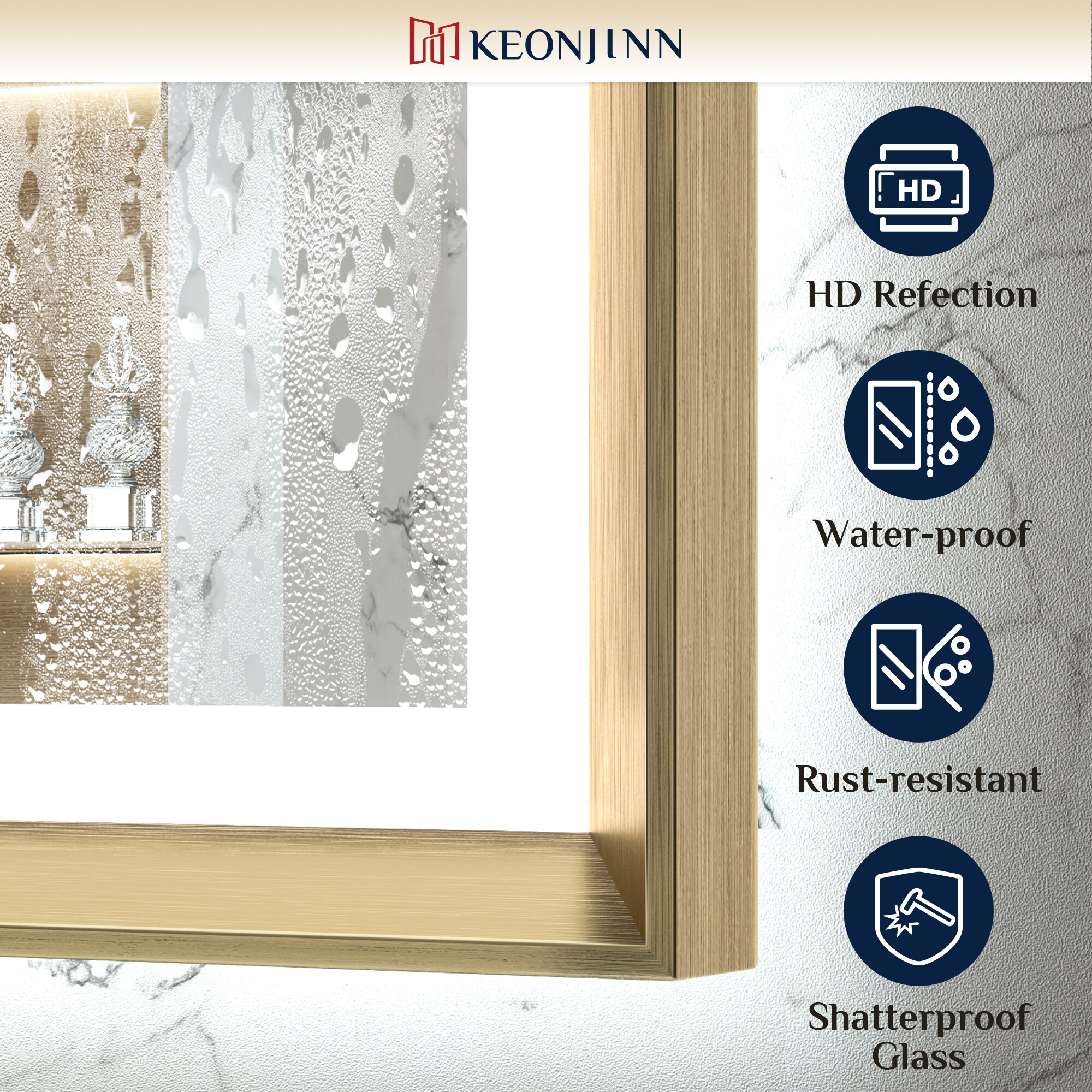 Keonjinn LW-ZBGSSW-10161GD Framed-Bath-Mirrors - View #8