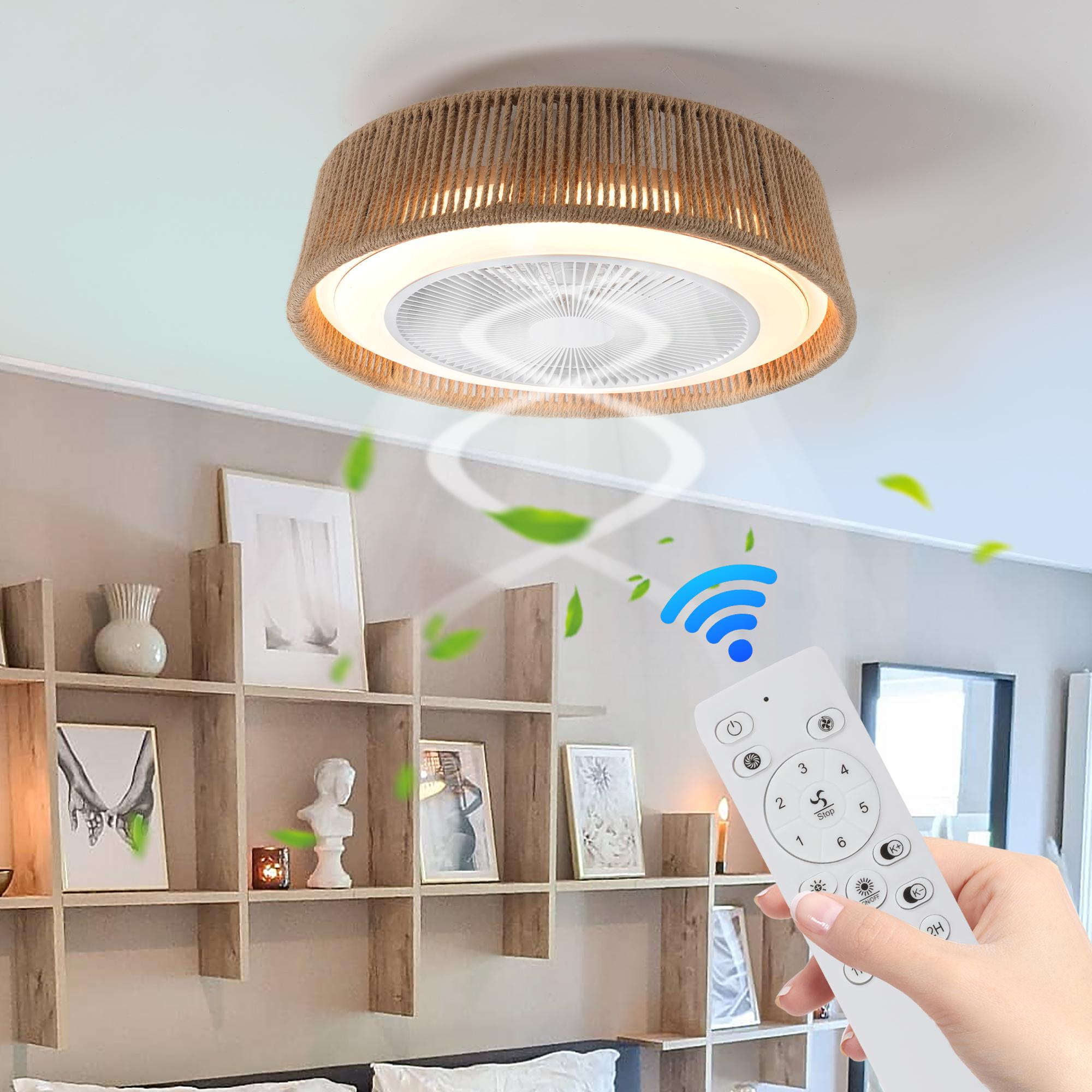 Bayfeve BFLCM-9774-CF 21-in Color-Changing Integrated LED Flush Mount White with White Blades Fandelier Ceiling Fan With Light - Remote Included ( 8 -Blade )