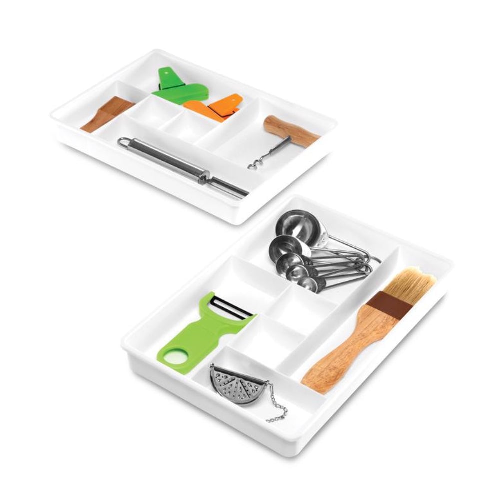 Madesmart  Two-Piece Drawer Organizer 6-Compartment Plastic White 2.6 in H x 7.5 in W x 10.75 in D