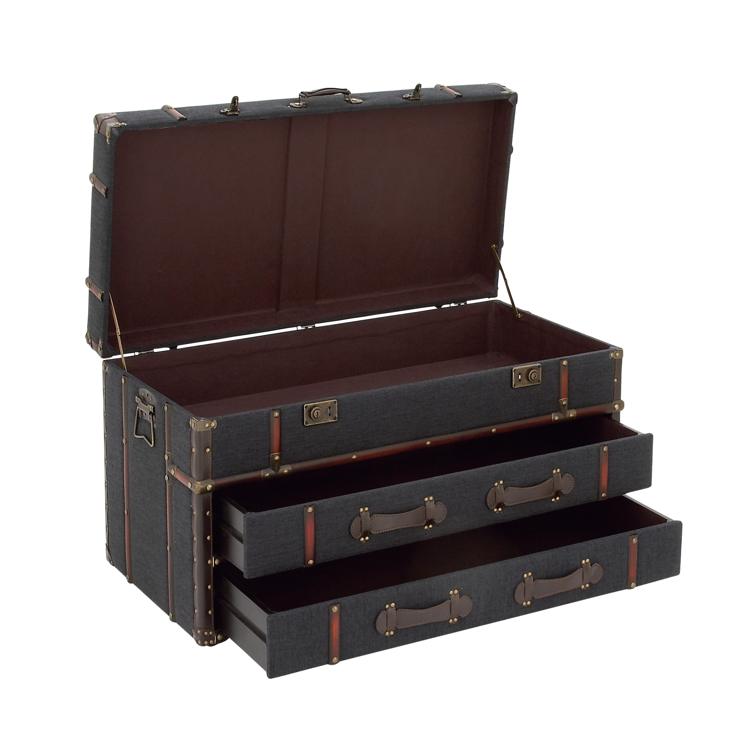 Dark Blue Linen Upholstered Trunk Coffee Table with Storage