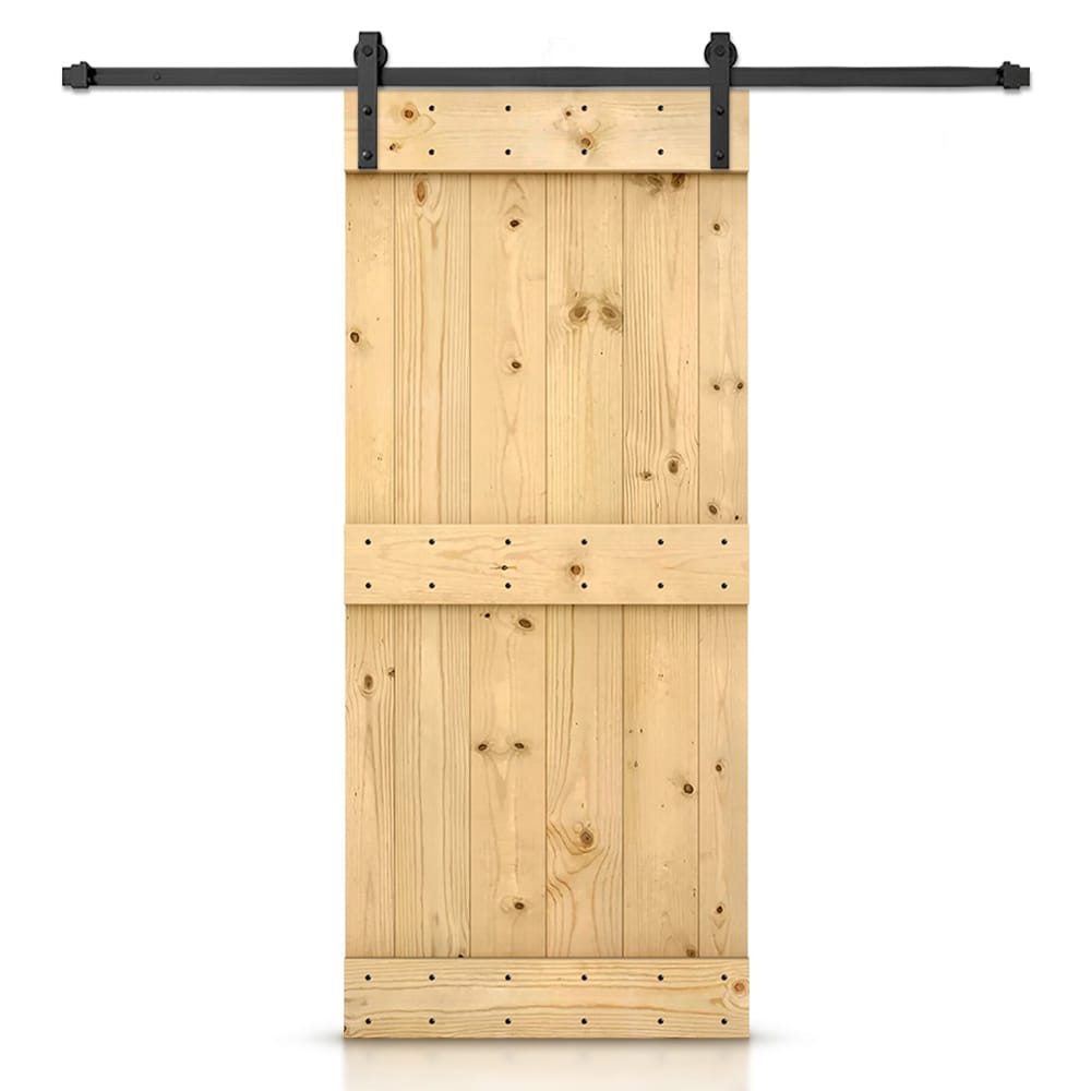 CALHOME S11-MK-72+03-22UNF 22-in x 84-in Unfinished Knotty pine Wood Solid core Single Barn Door (Hardware Included)