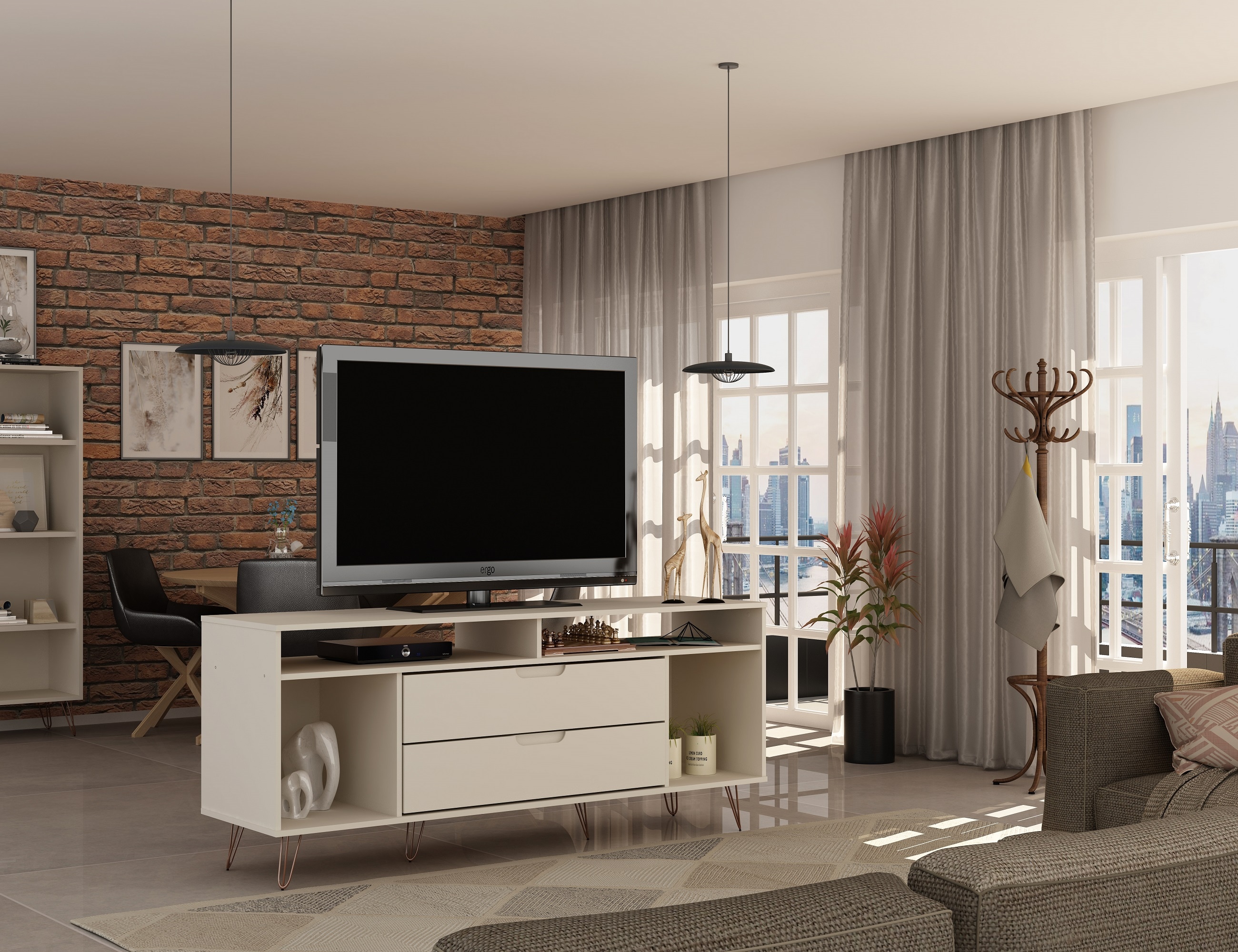 Manhattan Comfort 130GMC3 Rockefeller Modern/Contemporary Off White TV stand ( Accommodates TVs up to 60-in )