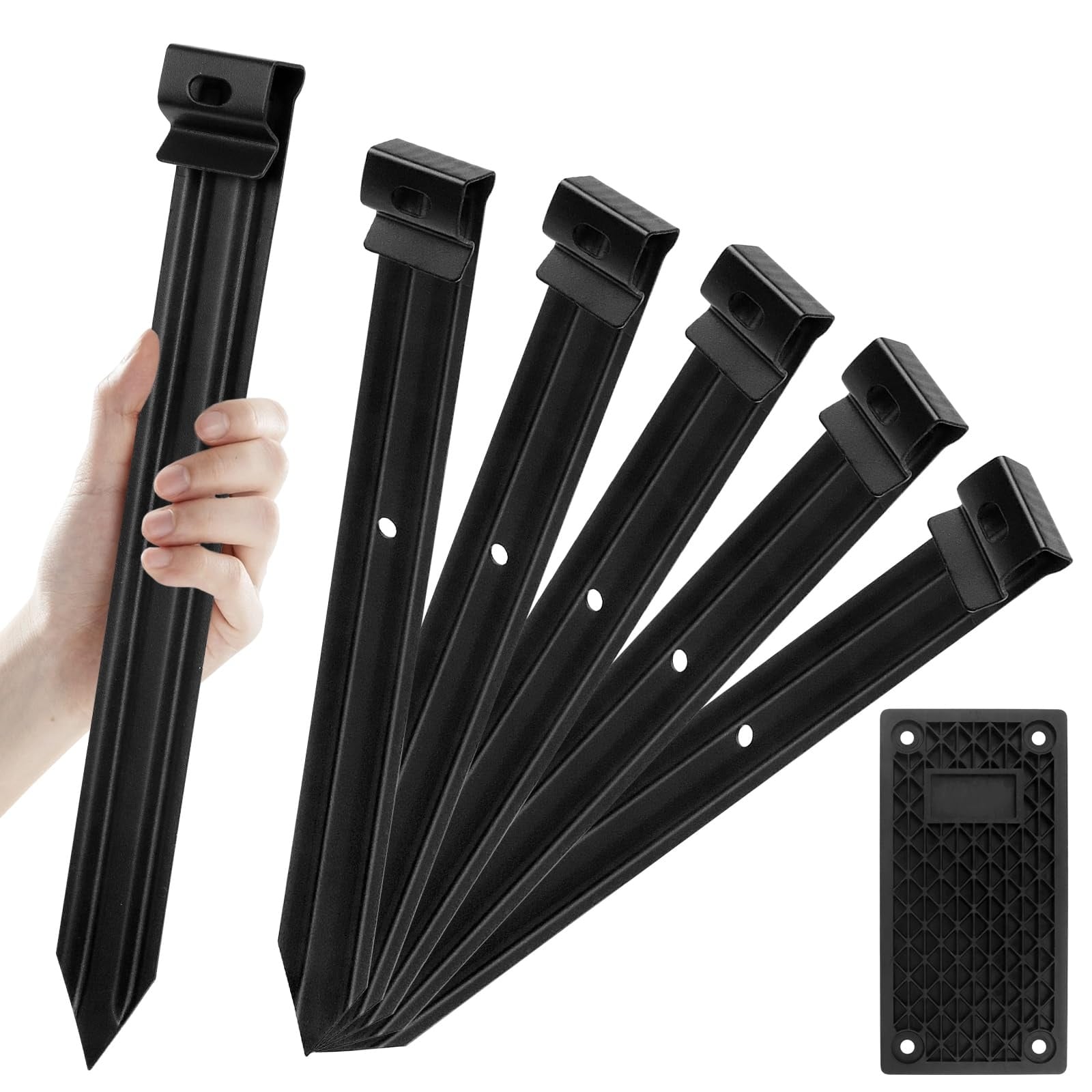 Vrbgify  24 Pack 10 Inch Metal Landscape Edging Stakes Heavy Duty Garden Ground Spikes with Plastic Panel for Driveway Lawn Terrace Weed Barrier