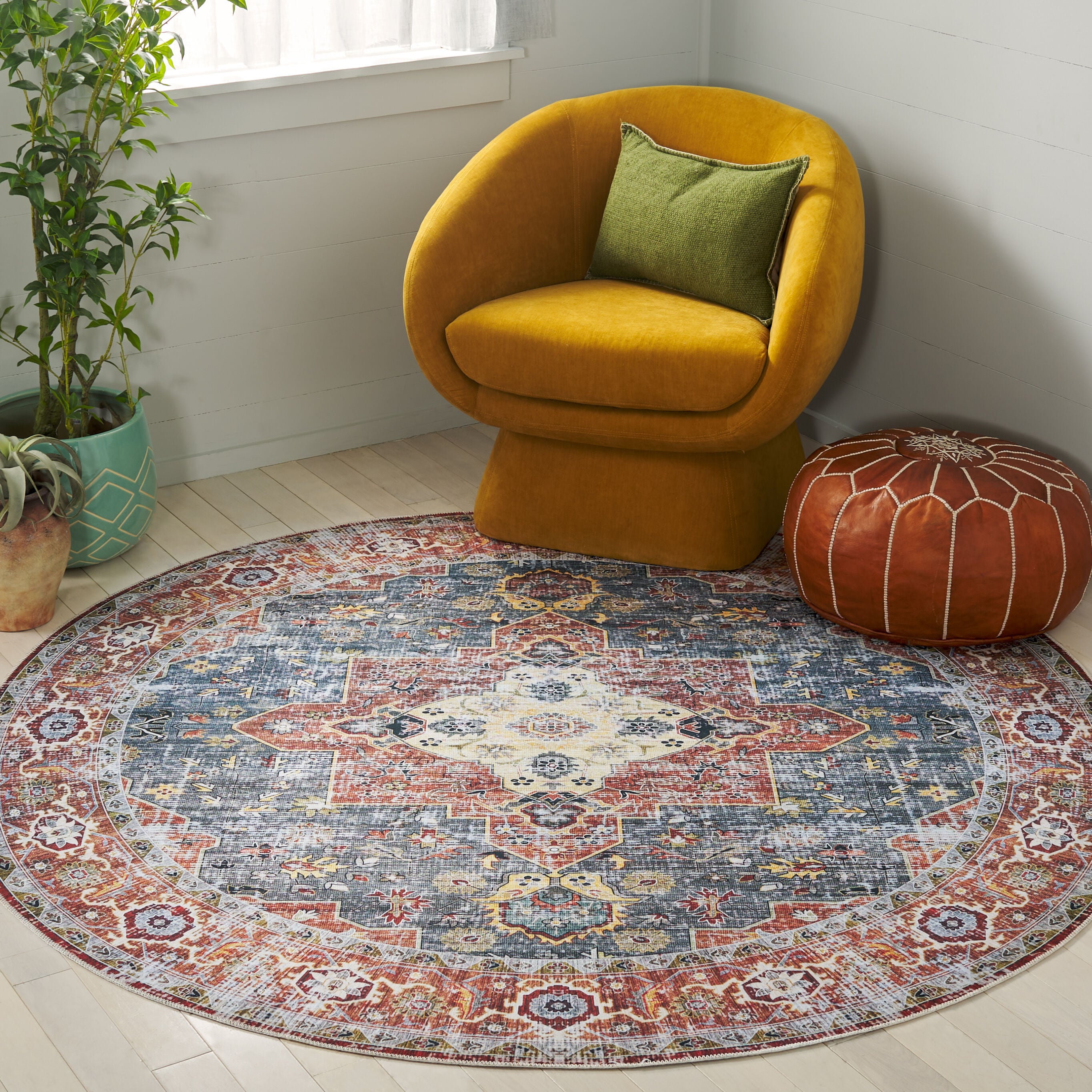Arizona 126R Rust Blue Green 6ft x 6ft Traditional Rug