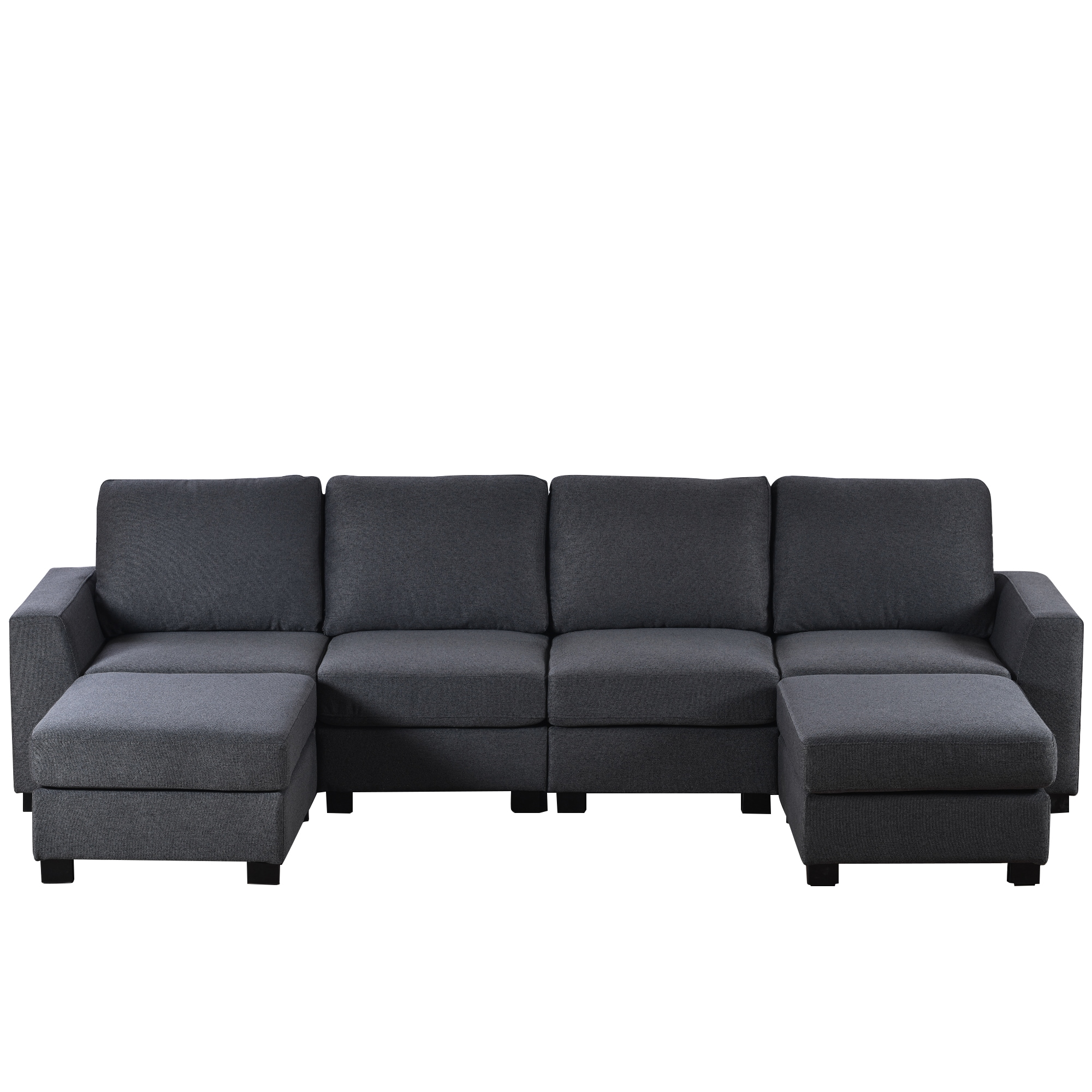 131 U Shape Sectional Sofa for Living Room, Modern Convertible Modular Sectional Couch with Reversible Chaise & 2 Pillows - Dark Grey