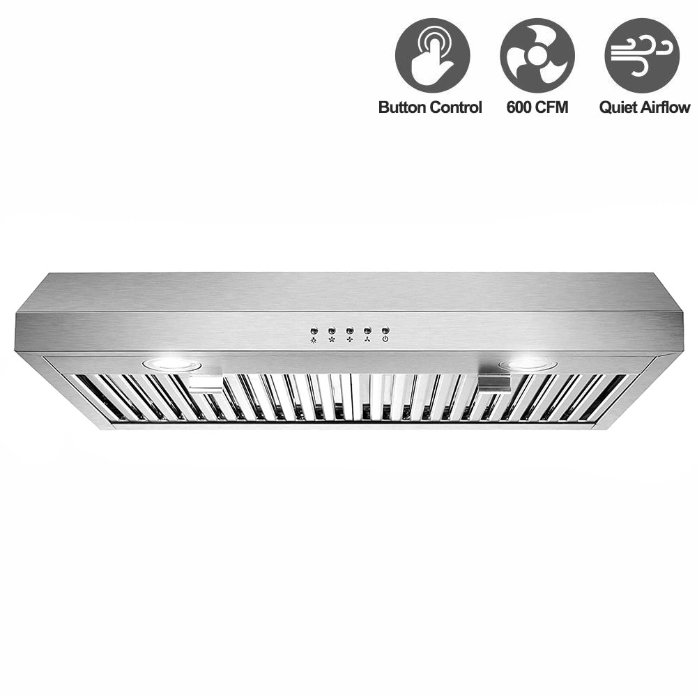 Kahomvis GEHT-QPC2-46A 30 inch Convertible 600-CFM Silver Under Cabinet Range Hood with Charcoal Filter