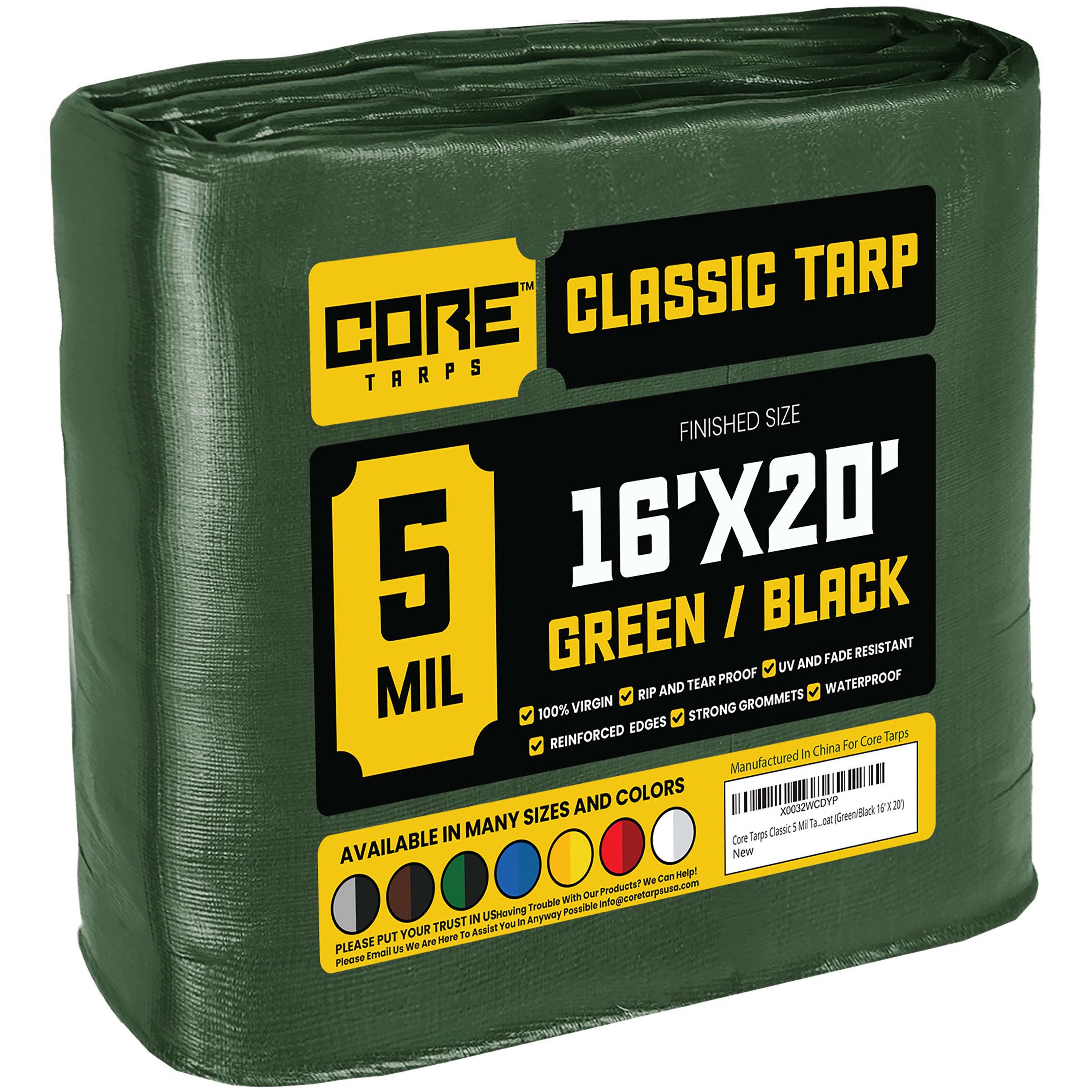 Core Tarps CT-503-16X20 16-ft x 20-ft Green Waterproof Commercial Polyethylene 5-mil Tarp