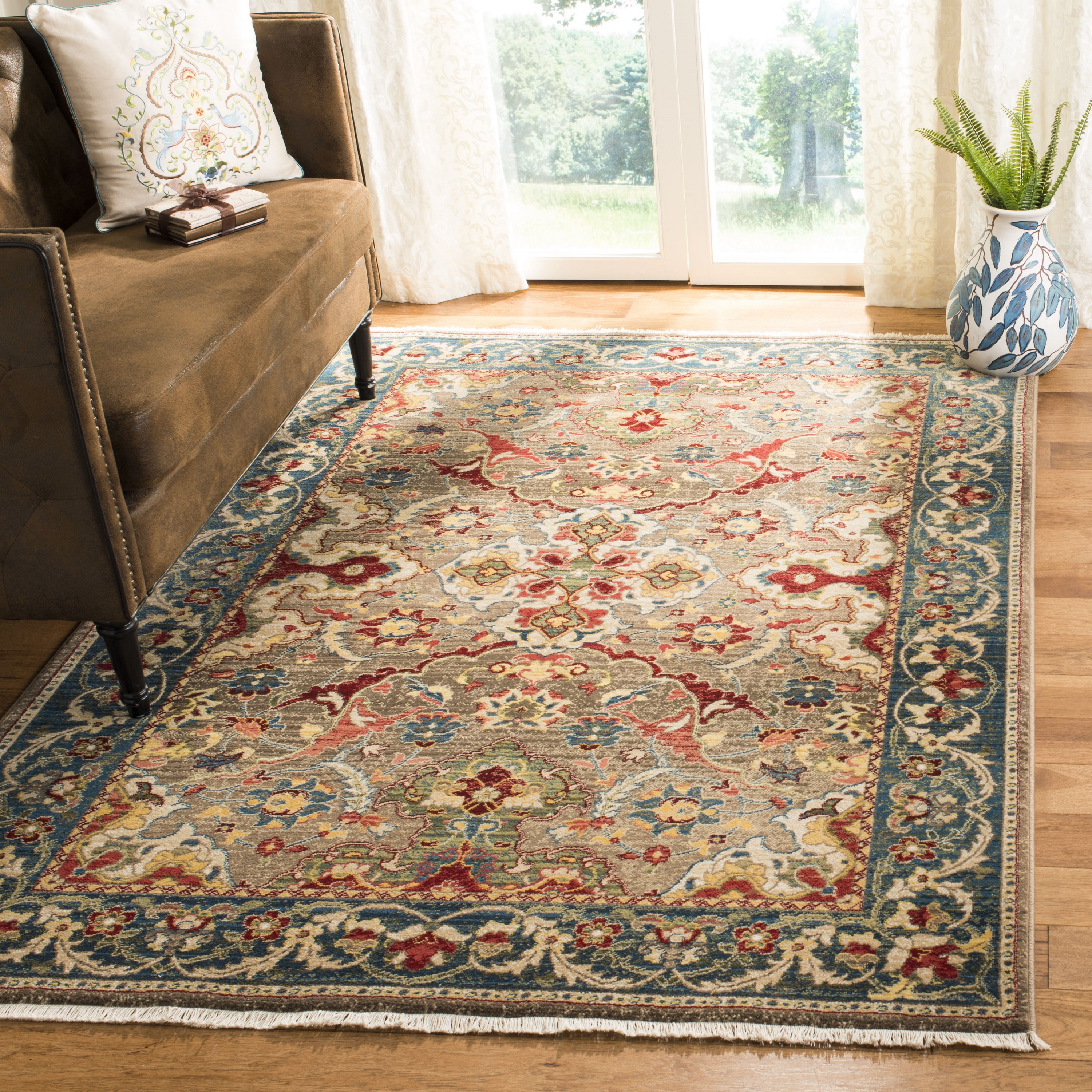 Safavieh KSN307E-3 Kashan Kula 3 x 5 (ft) Loomed Polypropylene Taupe/Blue Rectangular Indoor Floral/Botanical Oriental Throw rug