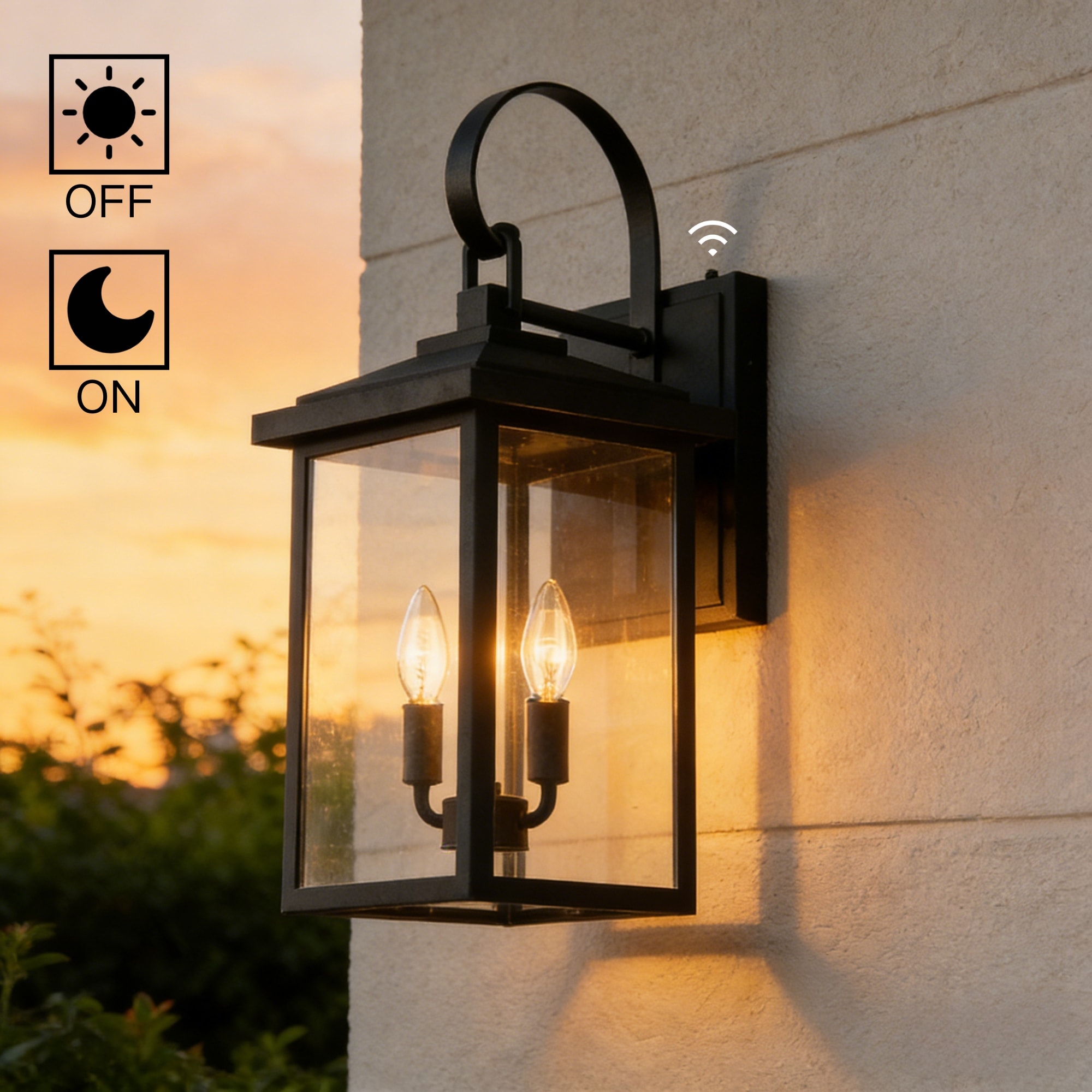 KAWOTI Mollor 2 -Light 20-in H Matte Black Hardwired Dusk to Dawn Outdoor Wall Light