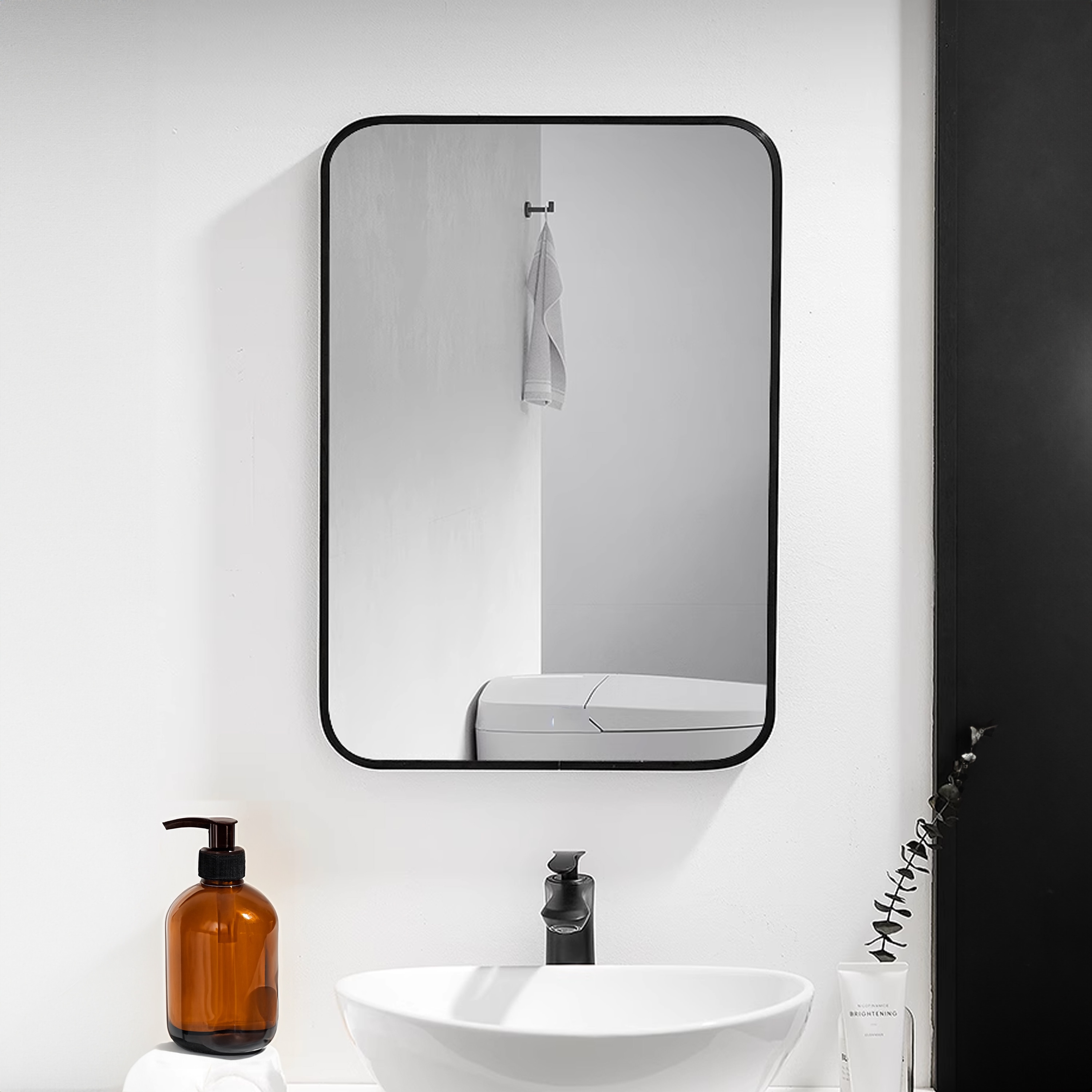 Forclover 24-in x 30-in Framed Bathroom Vanity Mirror (Black) in the ...