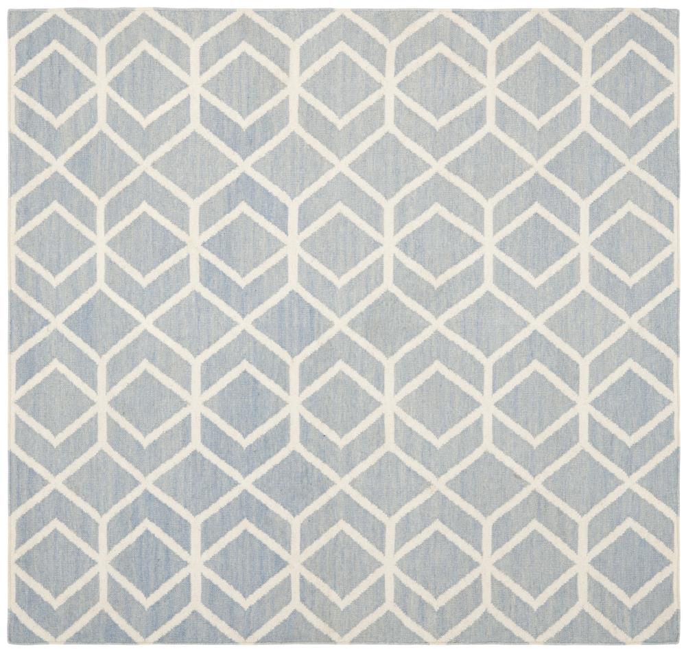 Safavieh DHU560A-8SQ Dhurries Carine 8 x 8 (ft) Wool Blue/Ivory Square Indoor Geometric Coastal Area rug