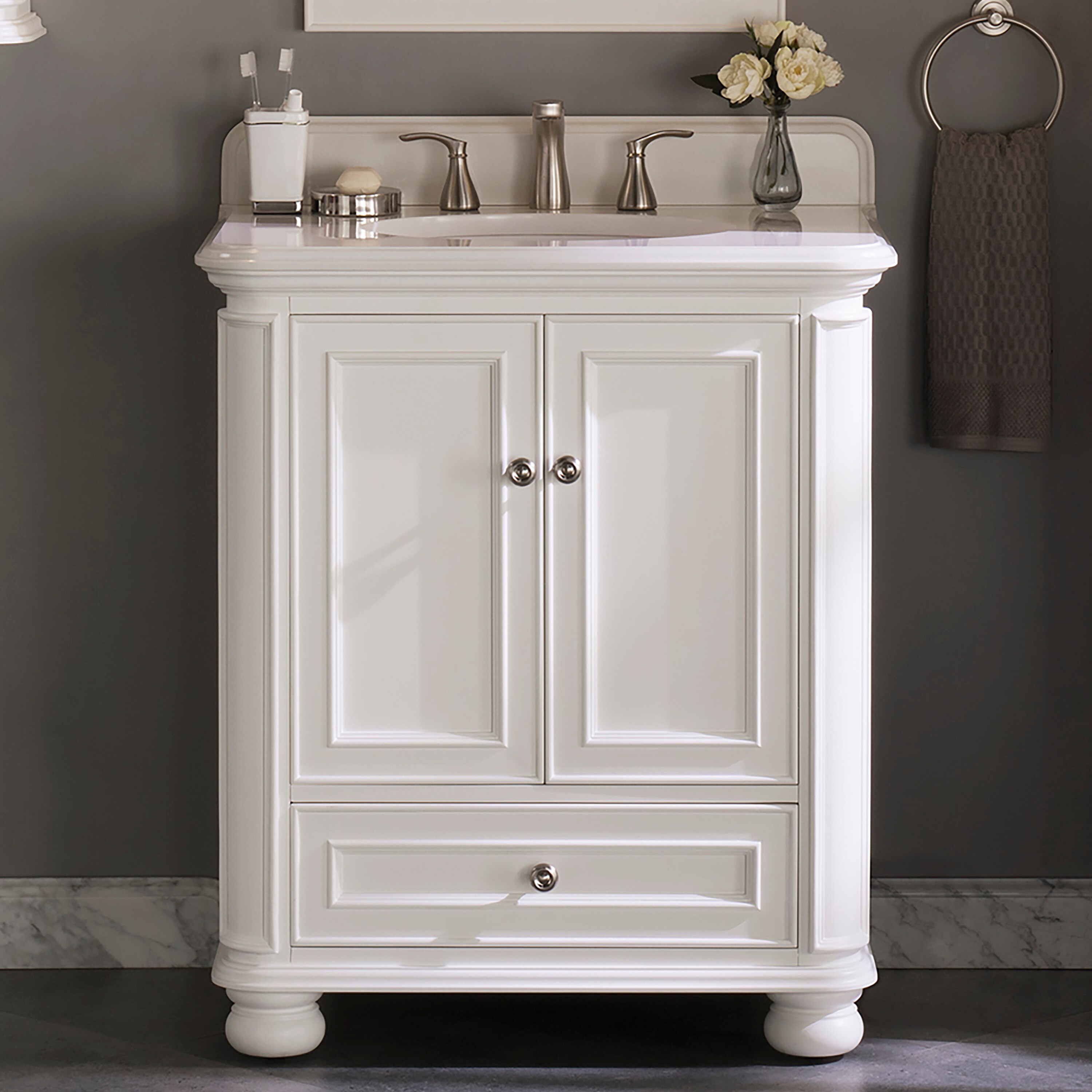 Wrightsville 30-in White Undermount Single Sink Bathroom Vanity with White Engineered Stone Top | - allen + roth 1116VA-30-201-901