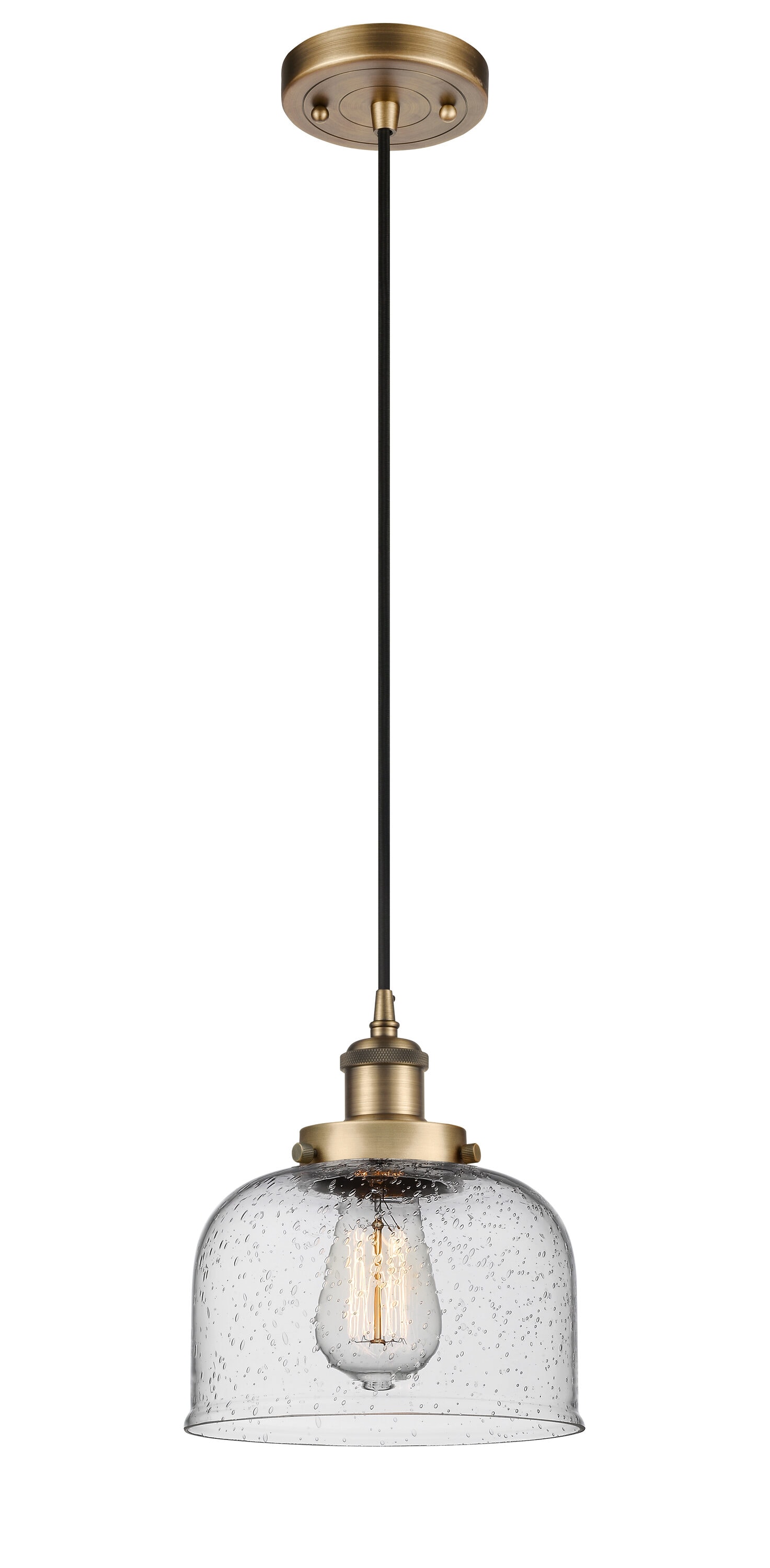 Brushed Brass Mini Pendant with Glass Shade, 10" Height