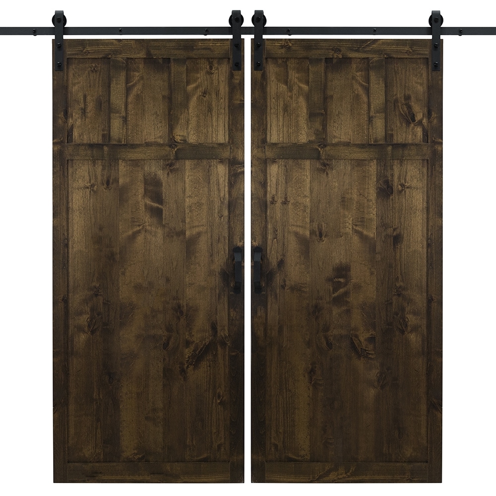 Dogberry DCRAF36DKCHNONEDBHD 36-in x 84-in Dark Chocolate Square Knotty alder Wood Solid core Double Barn Door (Hardware Included)