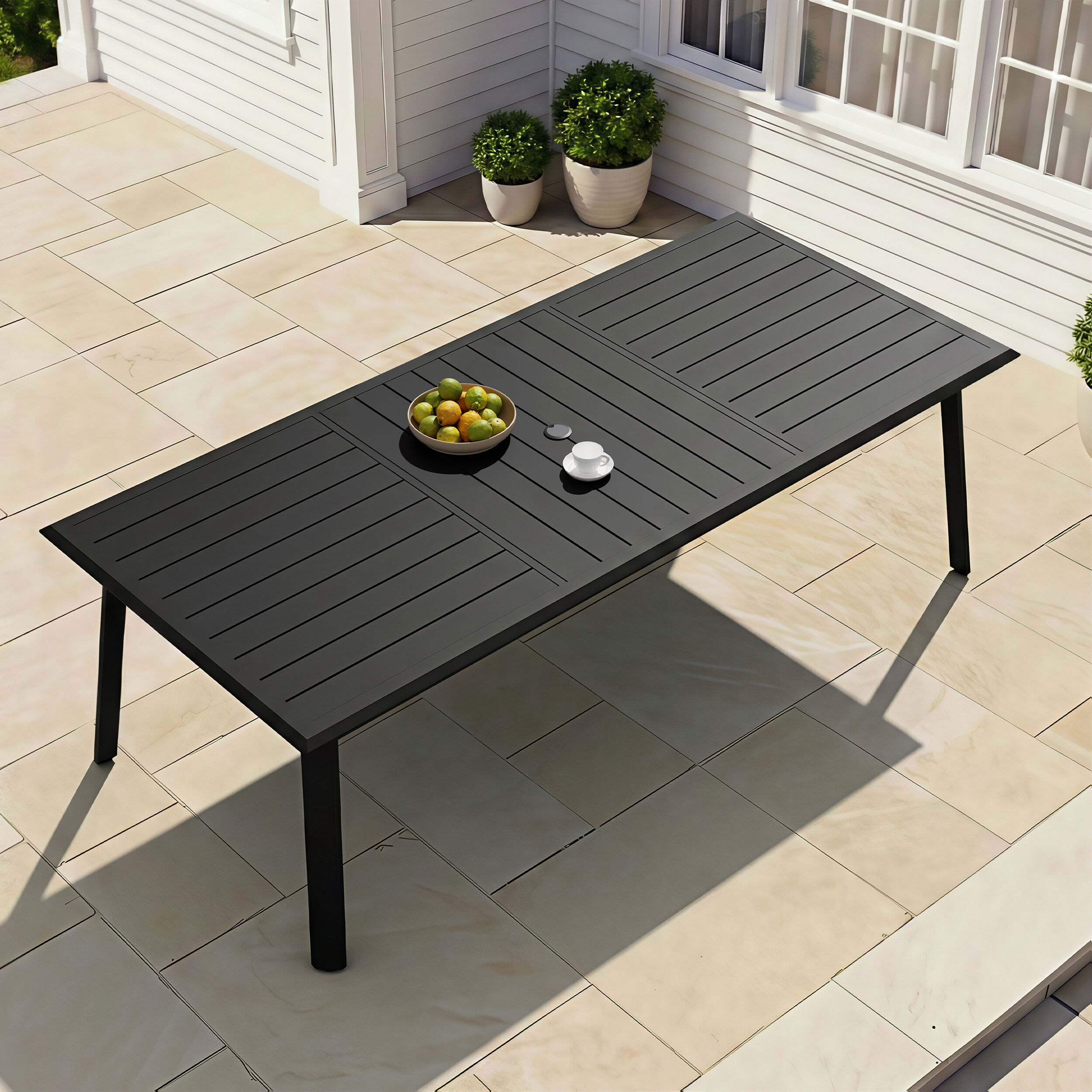 Crestlive Products 95-in Large Patio All-Aluminum Rust-Resistant Rectangle Outdoor Dining Table 41.7-in W x 93.9-in L with Umbrella Hole