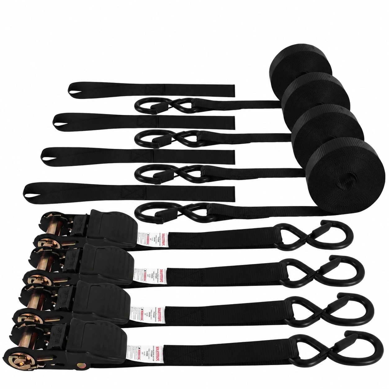 Etokfoks  1 in x 20FT Heavy Duty Ratchet Straps 4 Pack Tie Down Straps 1750lb Break Strength for Trailers Equipment Black
