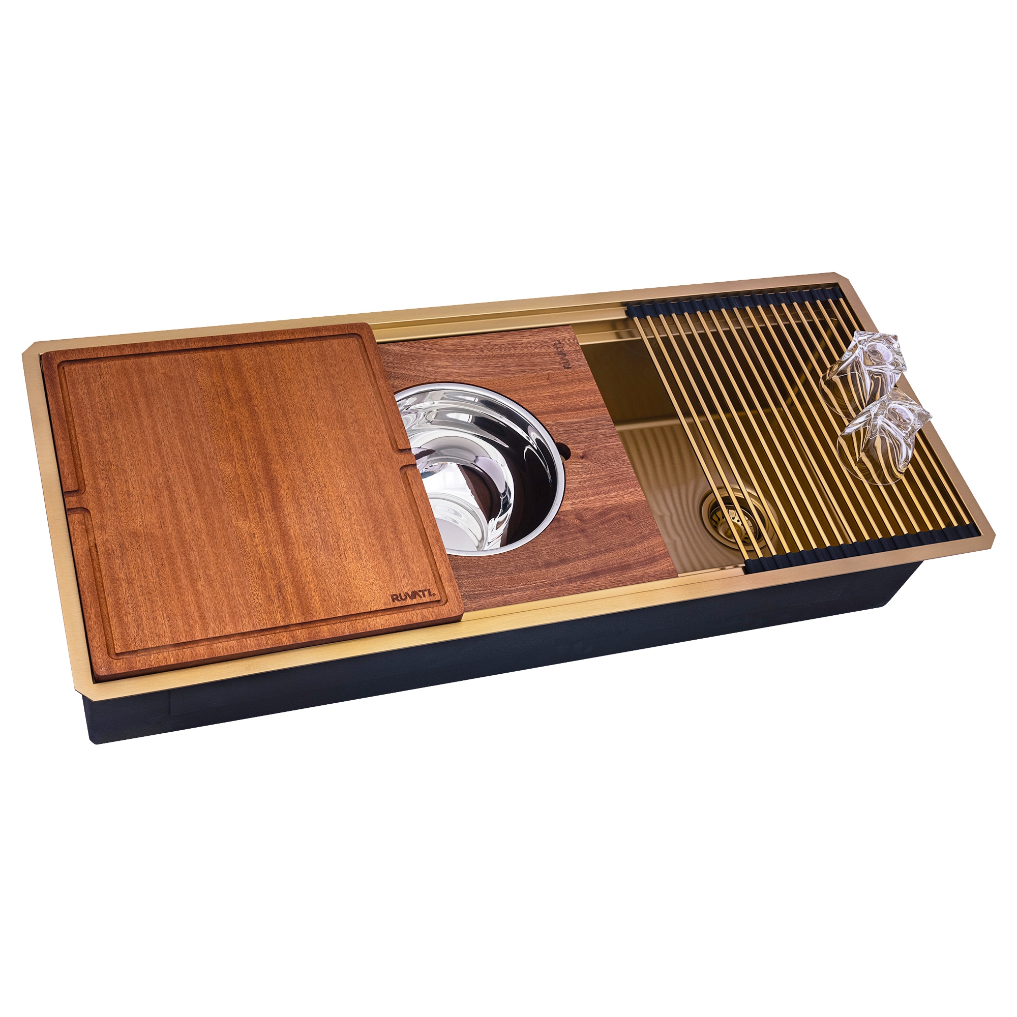Ruvati RVH6333GG Dual-Tier Undermount 45-in x 19-in Stainless steel Single bowl 16 -Gauge Workstation Kitchen Sink