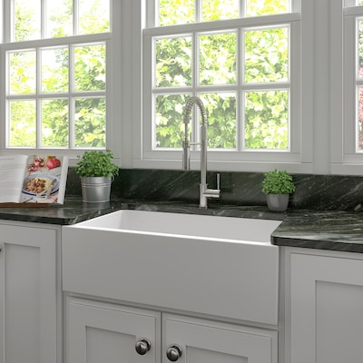 White A Front Farmhouse Kitchen, Best 33 Inch Stainless Steel Farmhouse Sink Malaysia