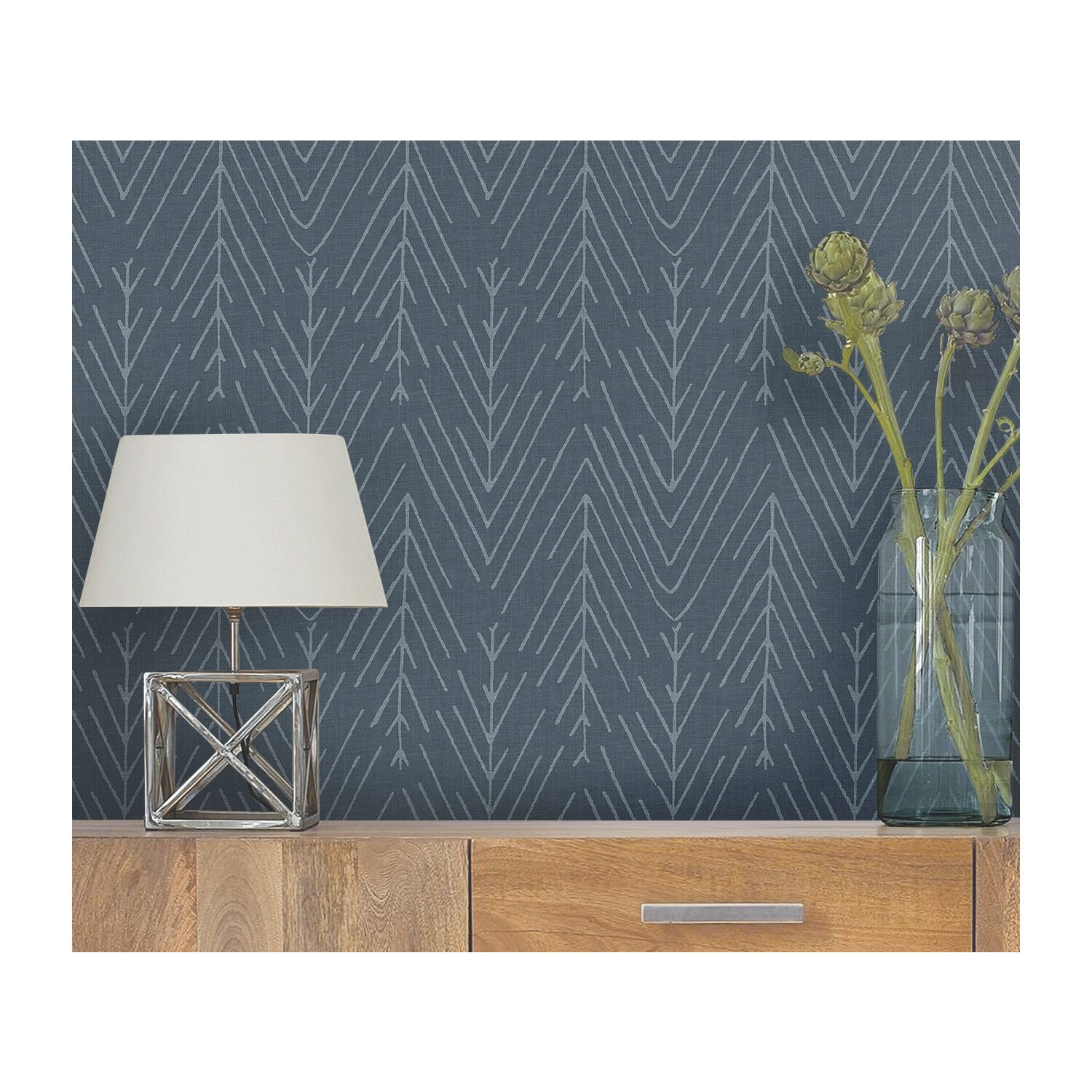 Navy and Gray Chevron Peel & Stick Wallpaper Roll
