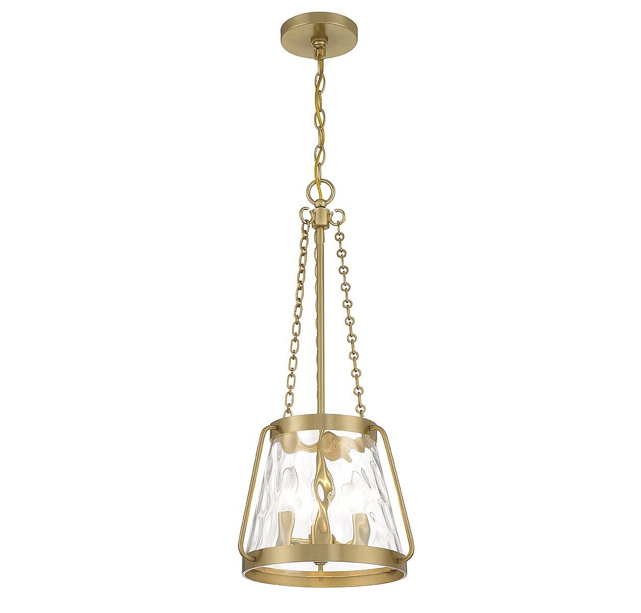Crawford Warm Brass 3-Light Pendant with Clear Water Glass Shade