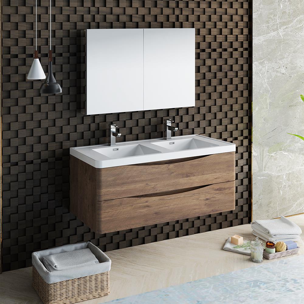 Fresca Senza 48-in Rosewood Double Sink Bathroom Vanity with White ...