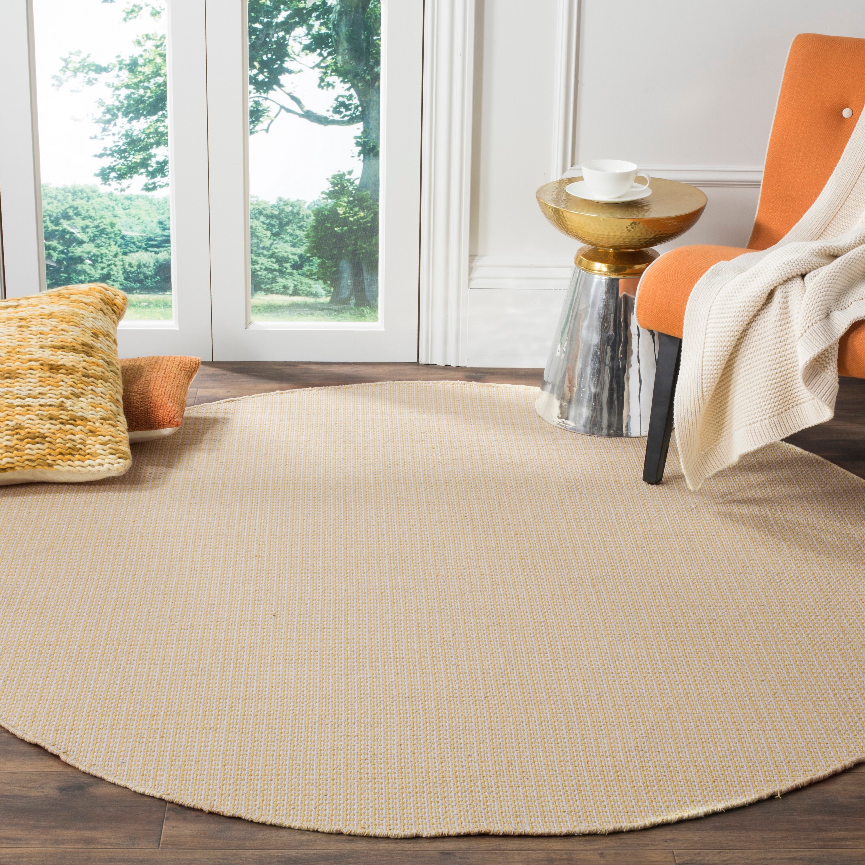 Safavieh MTK340E-6R Montauk Noosa 6 x 6 (ft) Cotton Ivory/Yellow Round Indoor Geometric Coastal Area rug