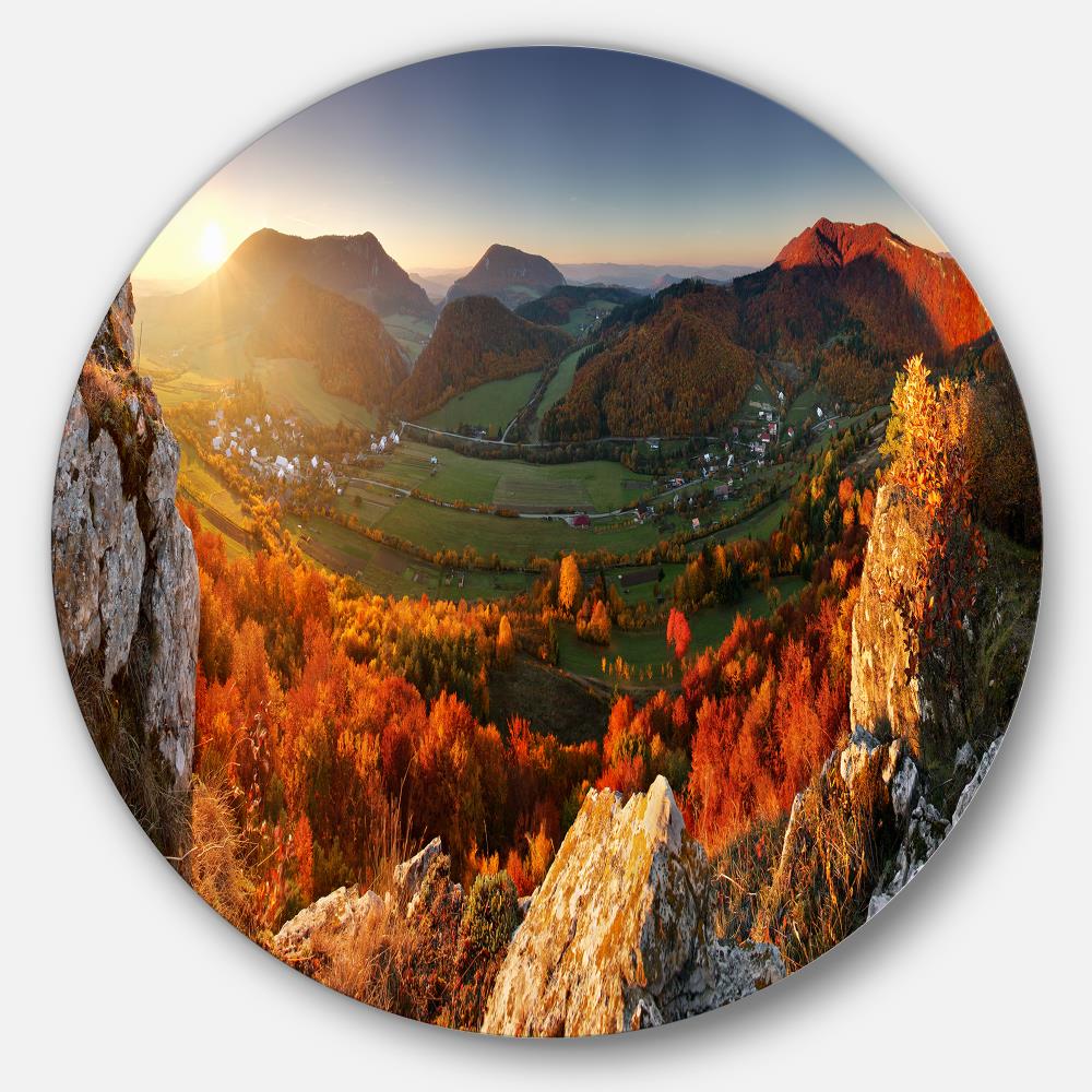 Designart Autumn Mountains Panorama' Disc Photography Circle Metal Wall ...