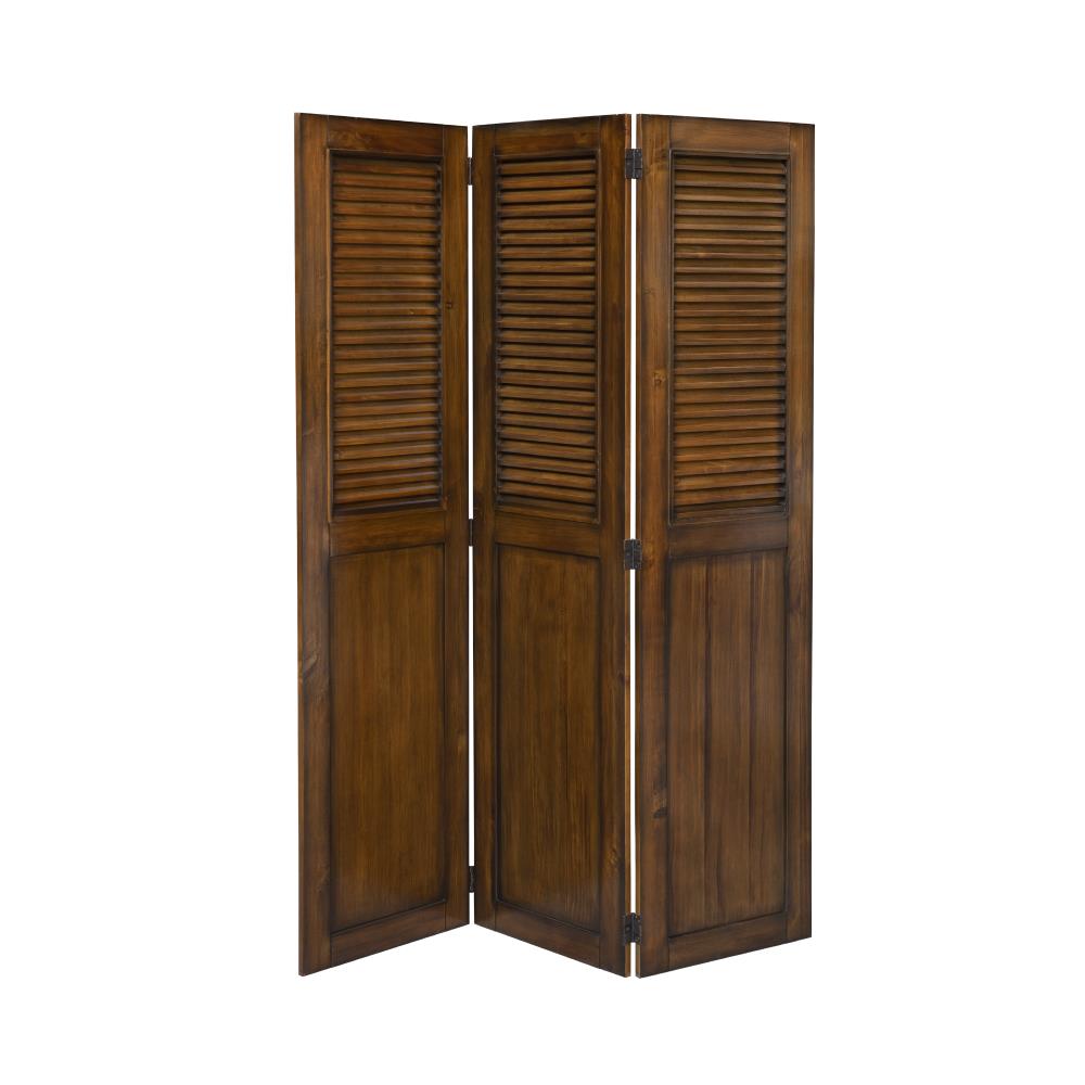 Sunset Trading CF-1181-0158 Bahama Shutter Wood 3-Panel Tropical Walnut Brown Wood Folding Coastal Style Room Divider