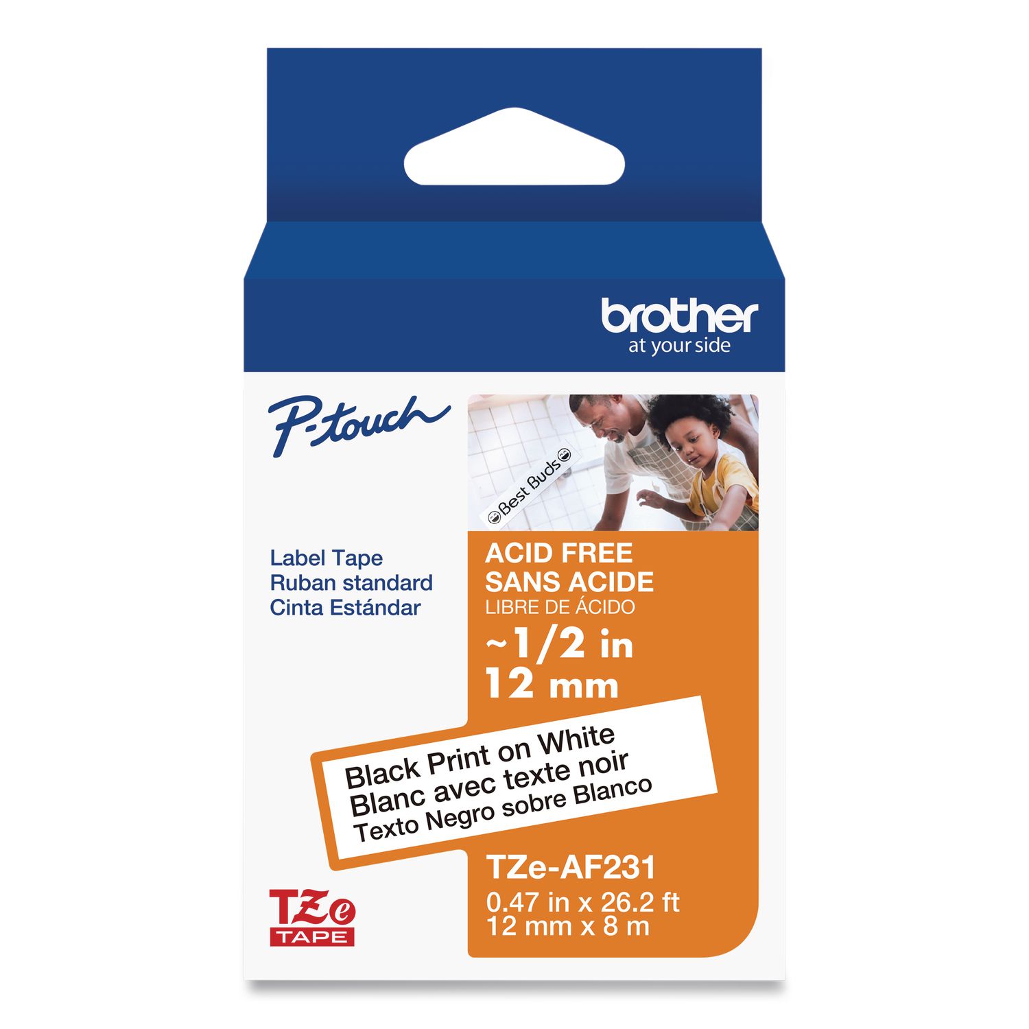 Brother Tz Photo-Safe Tape Cartridge For P-Touch Labelers 0.47 X 26.2 Ft Black On White