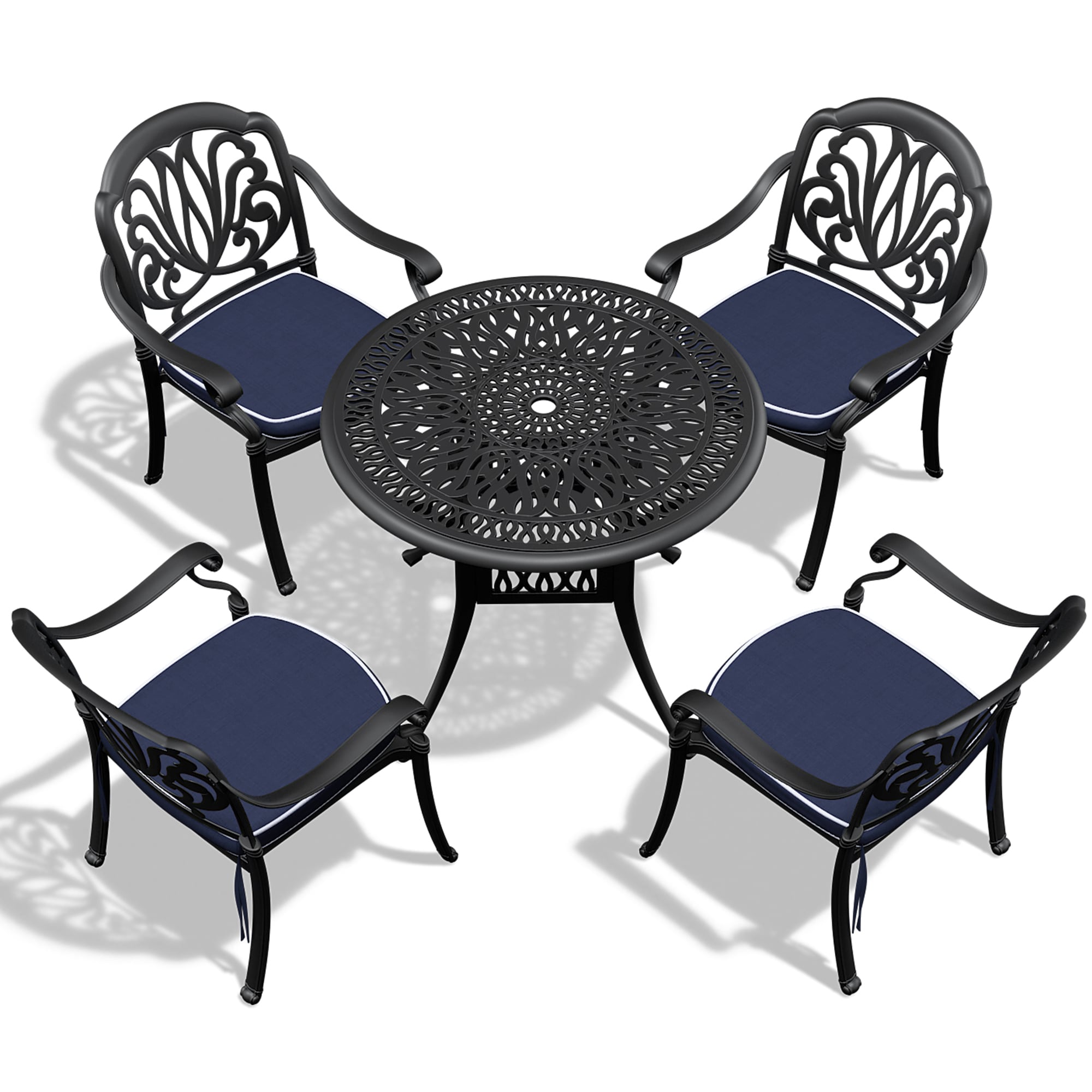 Bayfeve Cast Aluminum Patio Furniture Set 5-Piece Black Patio Dining ...