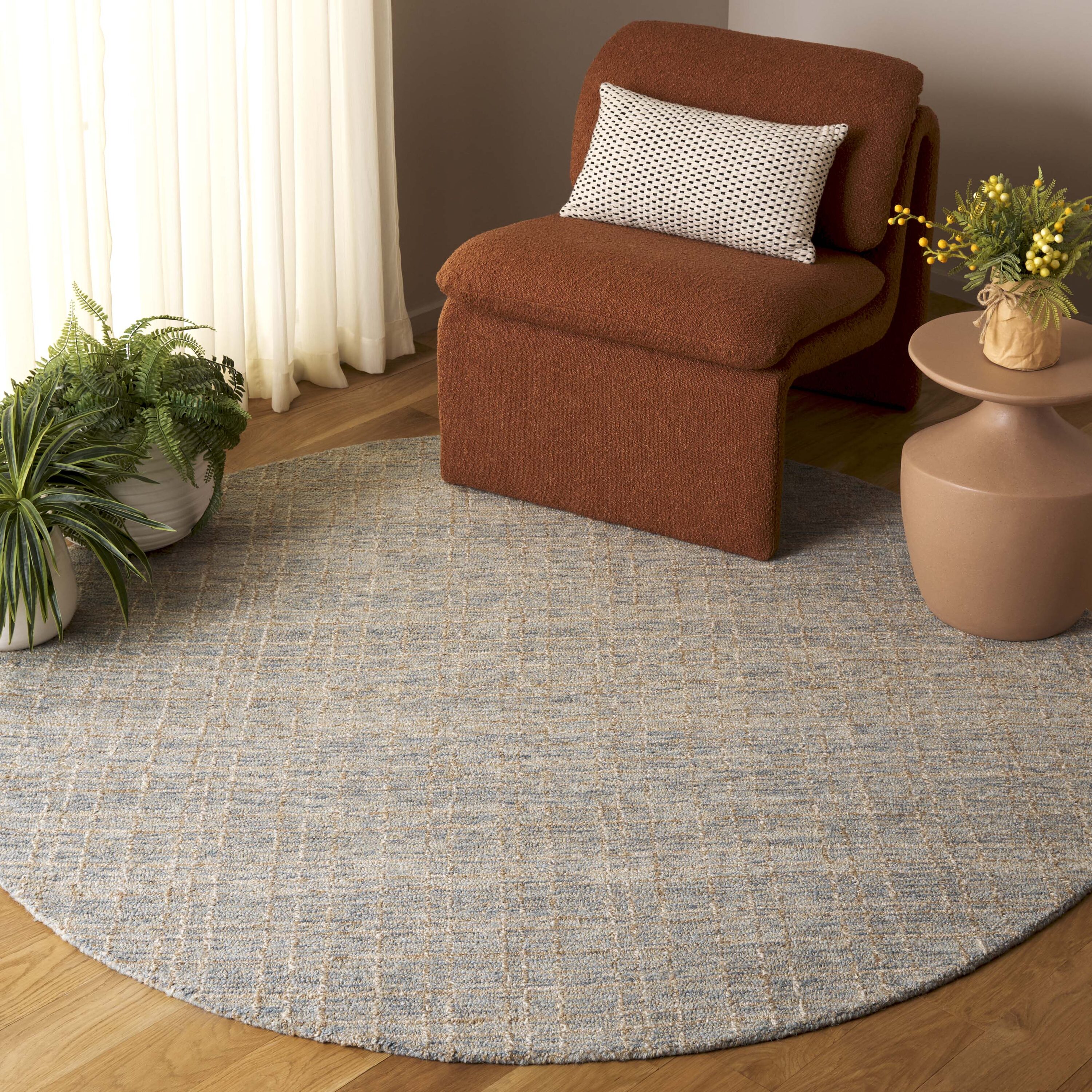  Ebony 605 Blue/Beige Contemporary 6ft x 6ft Round Rug